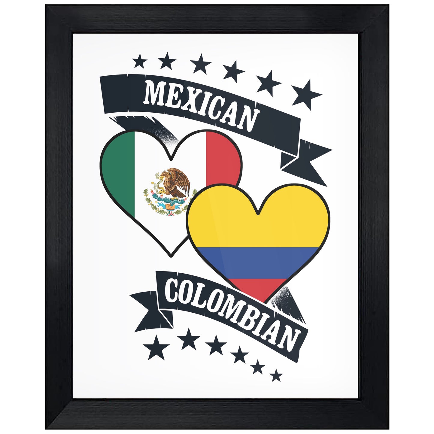 Mexican Colombian Heart Flags Mexico Colombia 8"x10" Wall Art Print