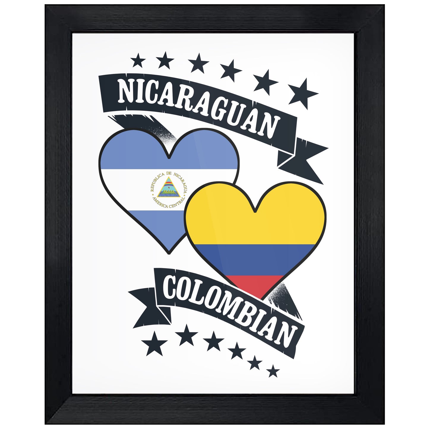 Nicaraguan Colombian Heart Flags Nicaragua Colombia 8"x10" Wall Art Print