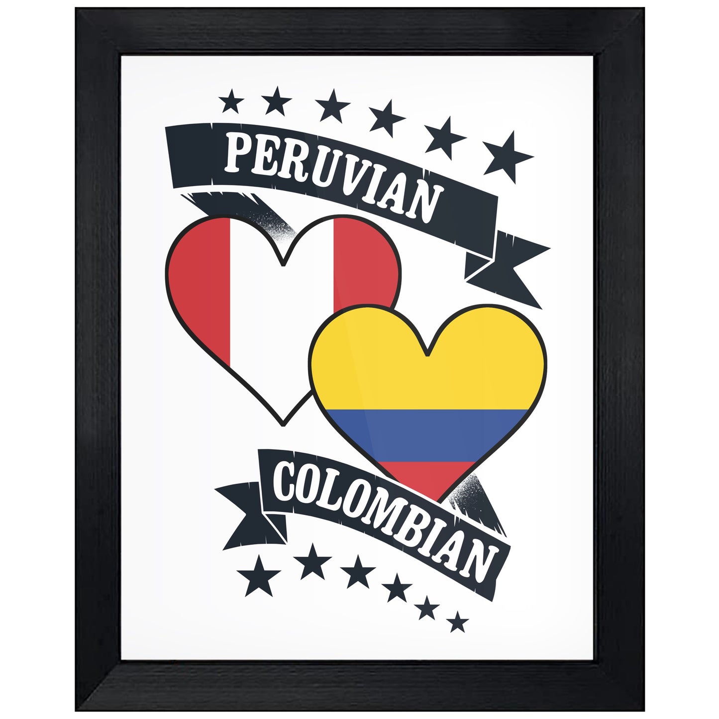 Peruvian Colombian Heart Flags Peru Colombia 8"x10" Wall Art Print