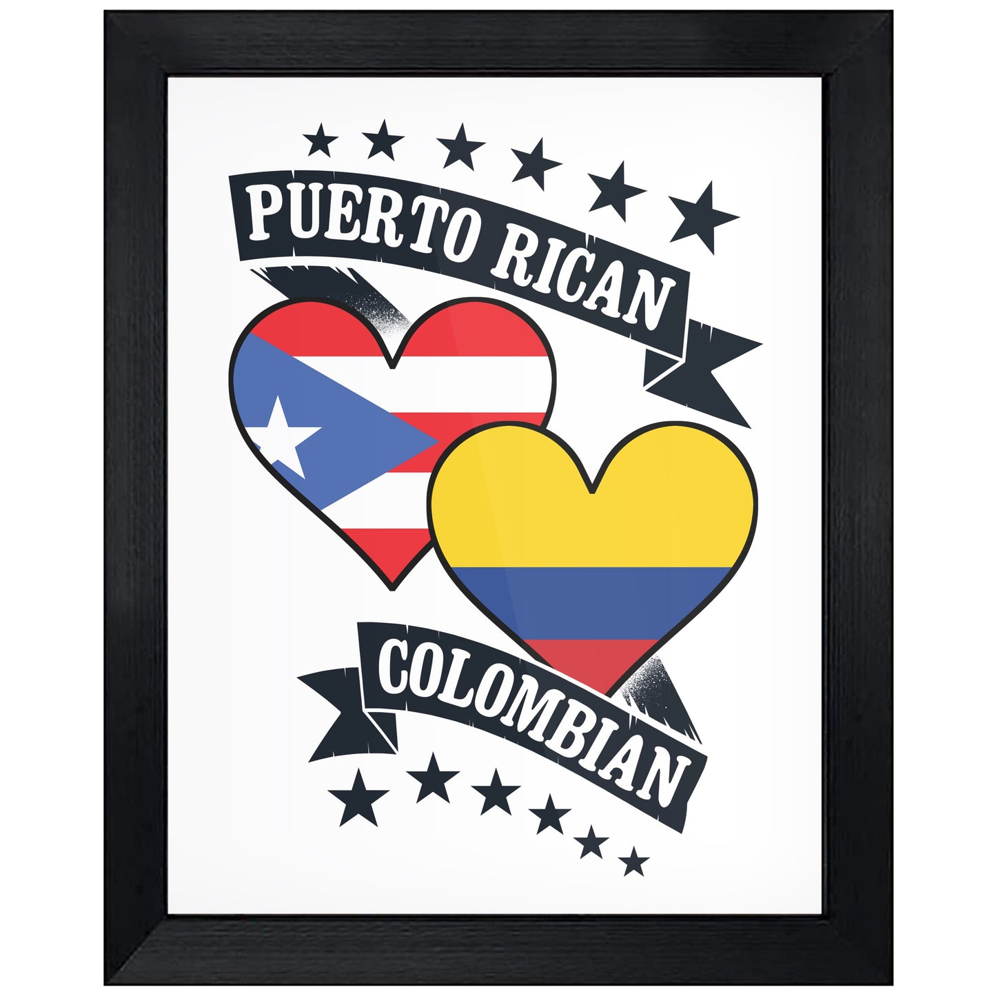 Puerto Rican Colombian Heart Flags Puerto Rico Colombia 8"x10" Wall Art Print