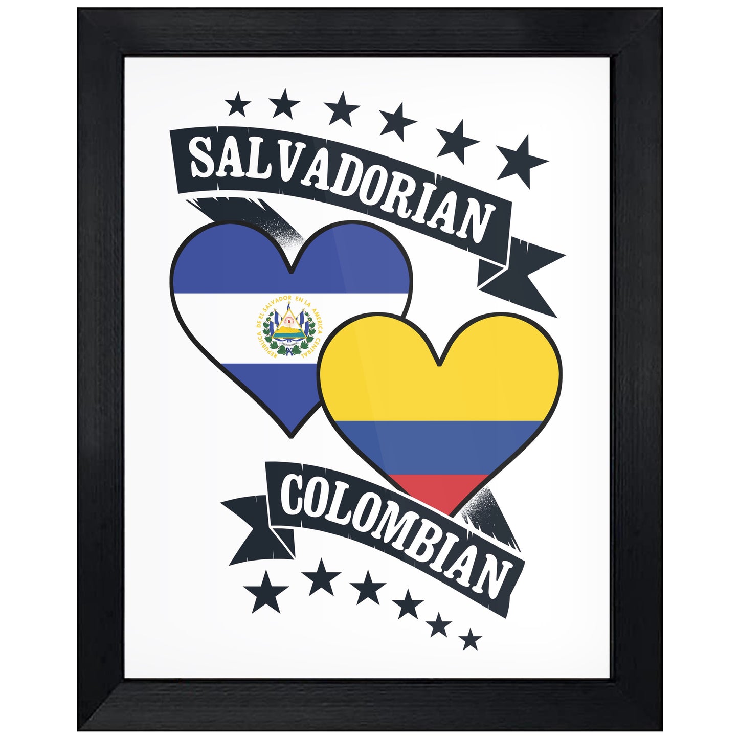 Salvadorian Colombian Heart Flags El Salvador Colombia 8"x10" Wall Art Print