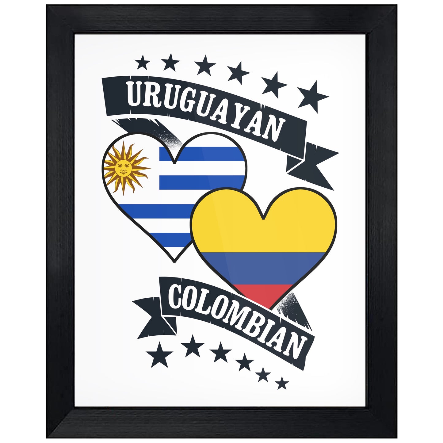 Uruguayan Colombian Heart Flags Uruguay Colombia 8"x10" Wall Art Print