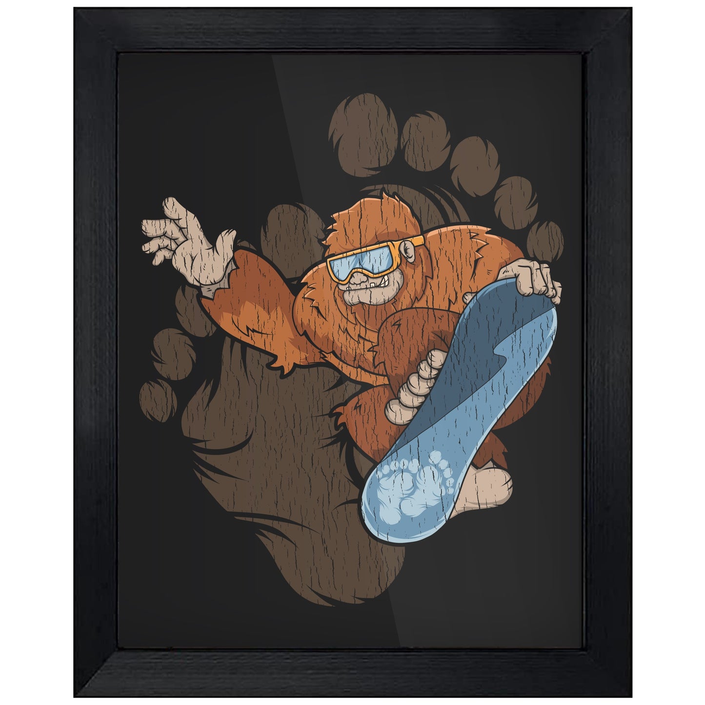 Bigfoot Snowboarding Art - Sasquatch Riding Snowboard 8"x10" Wall Art Print