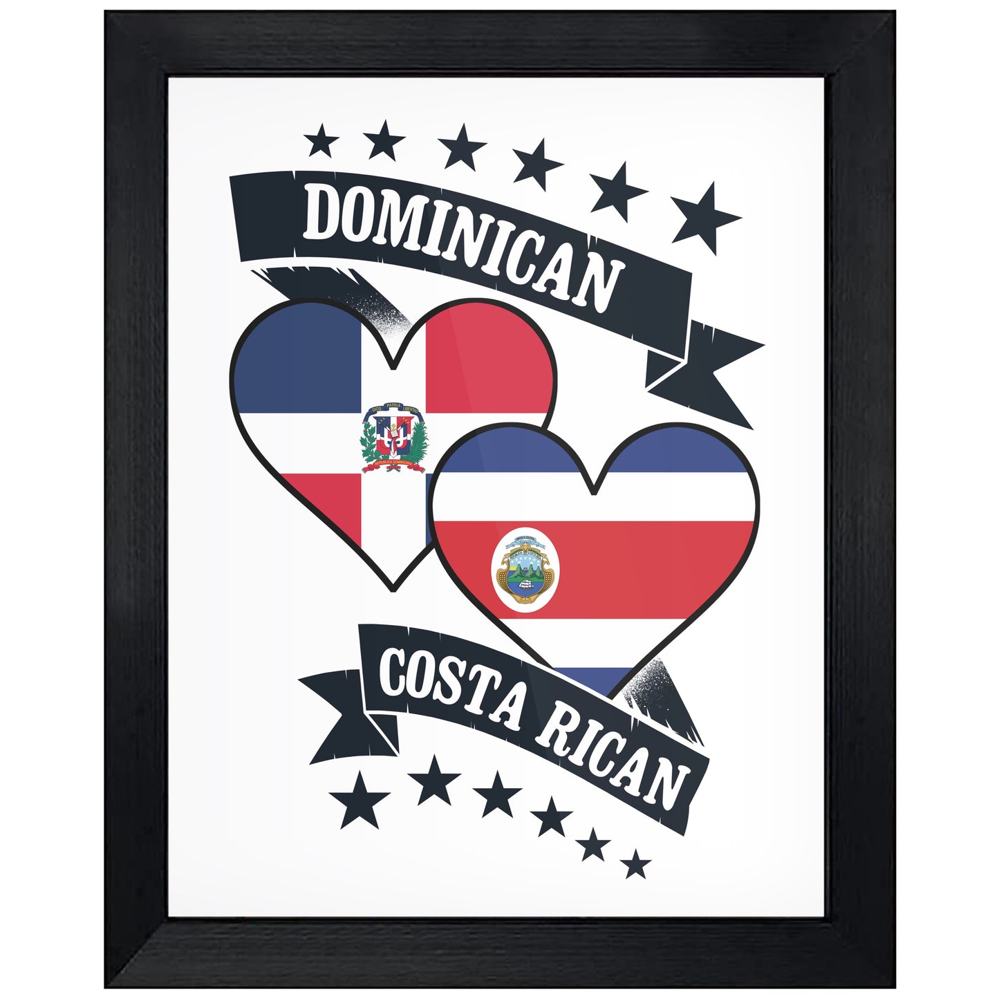 Dominican Costa Rican Heart Flags Dominican Republic Costa Rica 8"x10" Wall Art Print