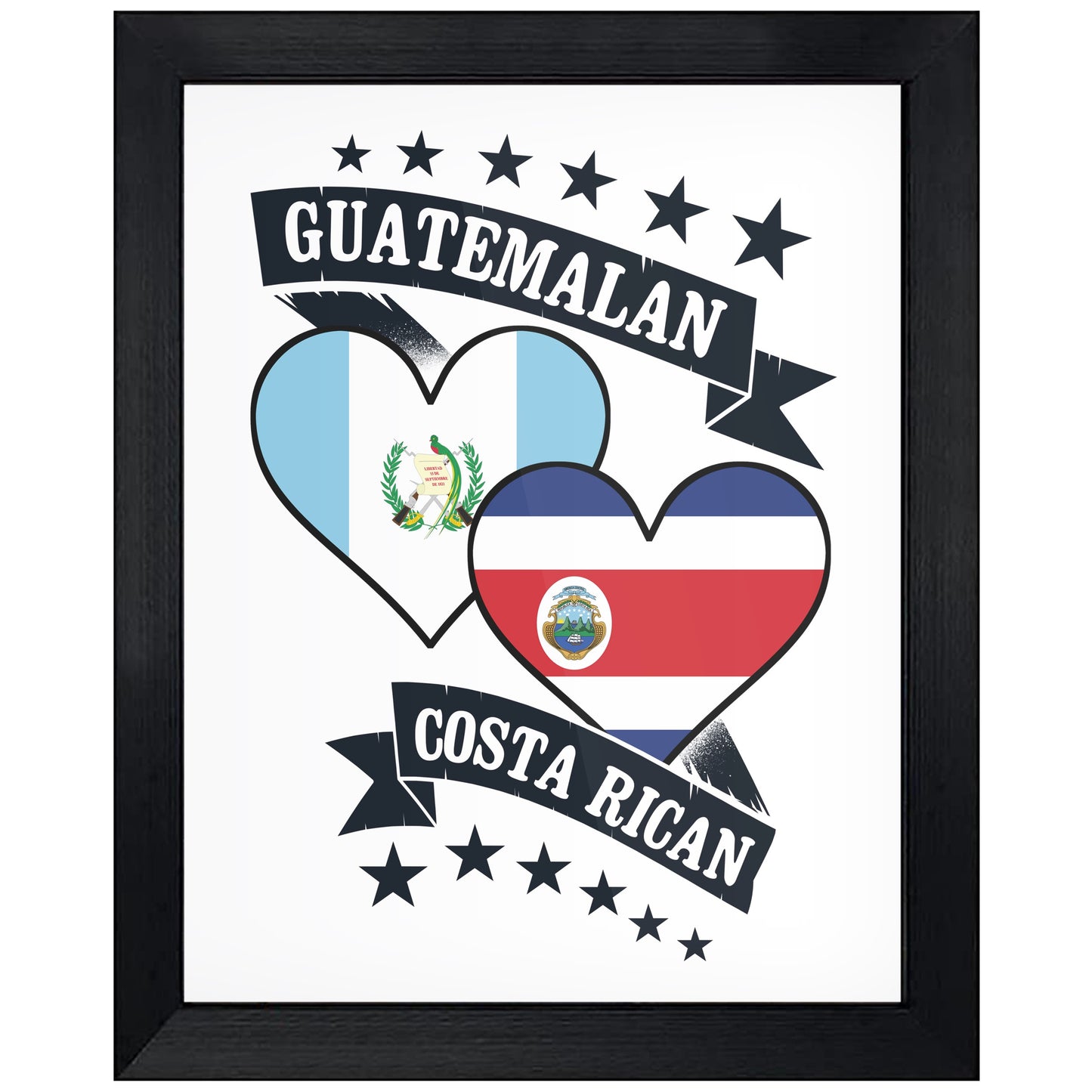 Guatemalan Costa Rican Heart Flags Guatemala Costa Rica 8"x10" Wall Art Print