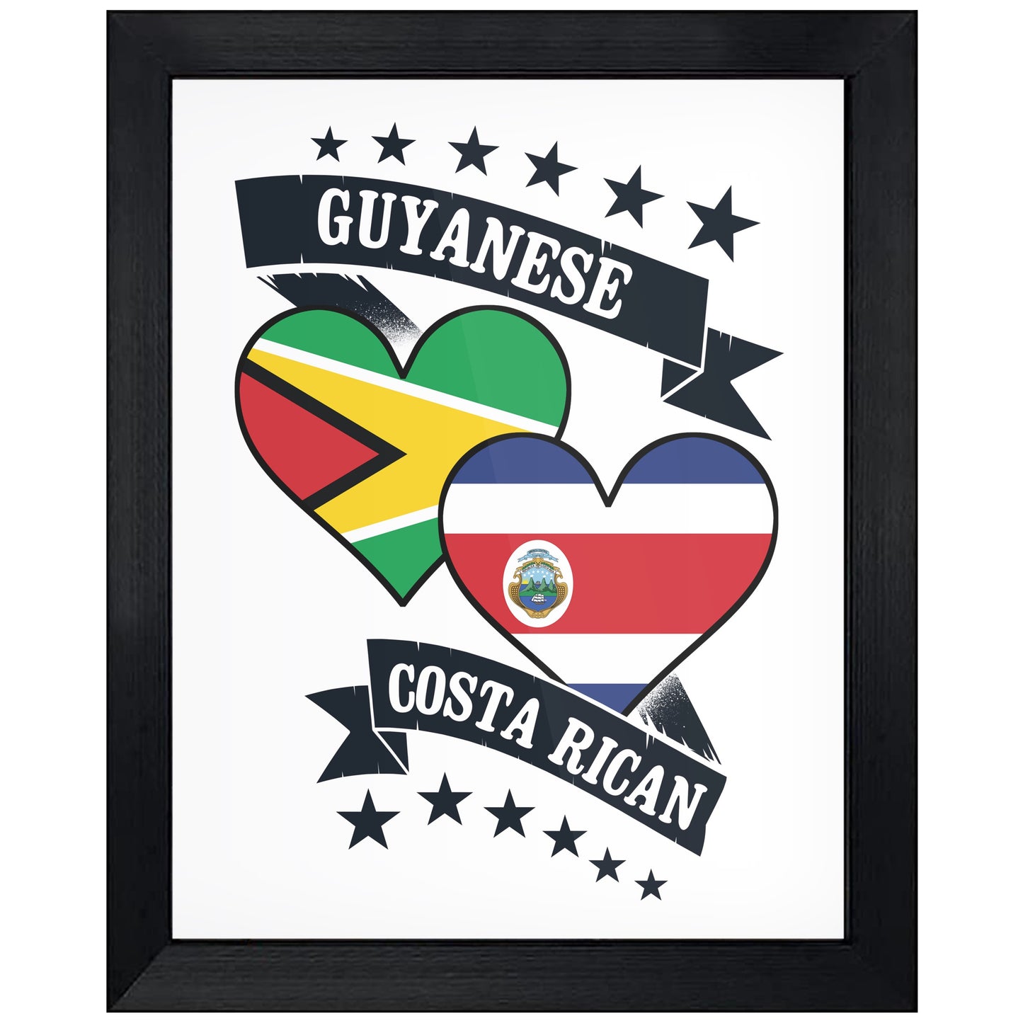 Guyanese Costa Rican Heart Flags Guyana Costa Rica 8"x10" Wall Art Print