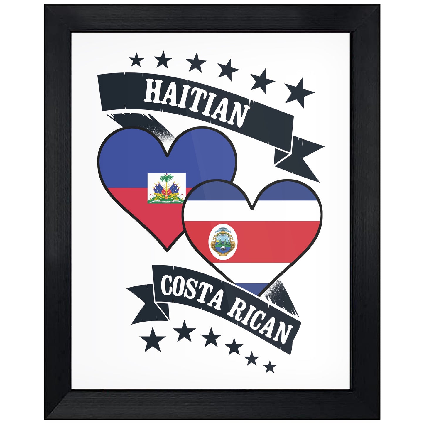 Haitian Costa Rican Heart Flags Haiti Costa Rica 8"x10" Wall Art Print