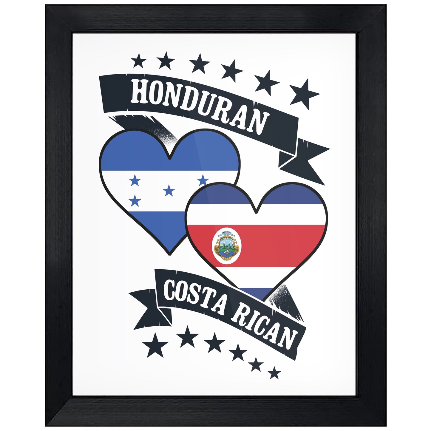 Honduran Costa Rican Heart Flags Honduras Costa Rica 8"x10" Wall Art Print