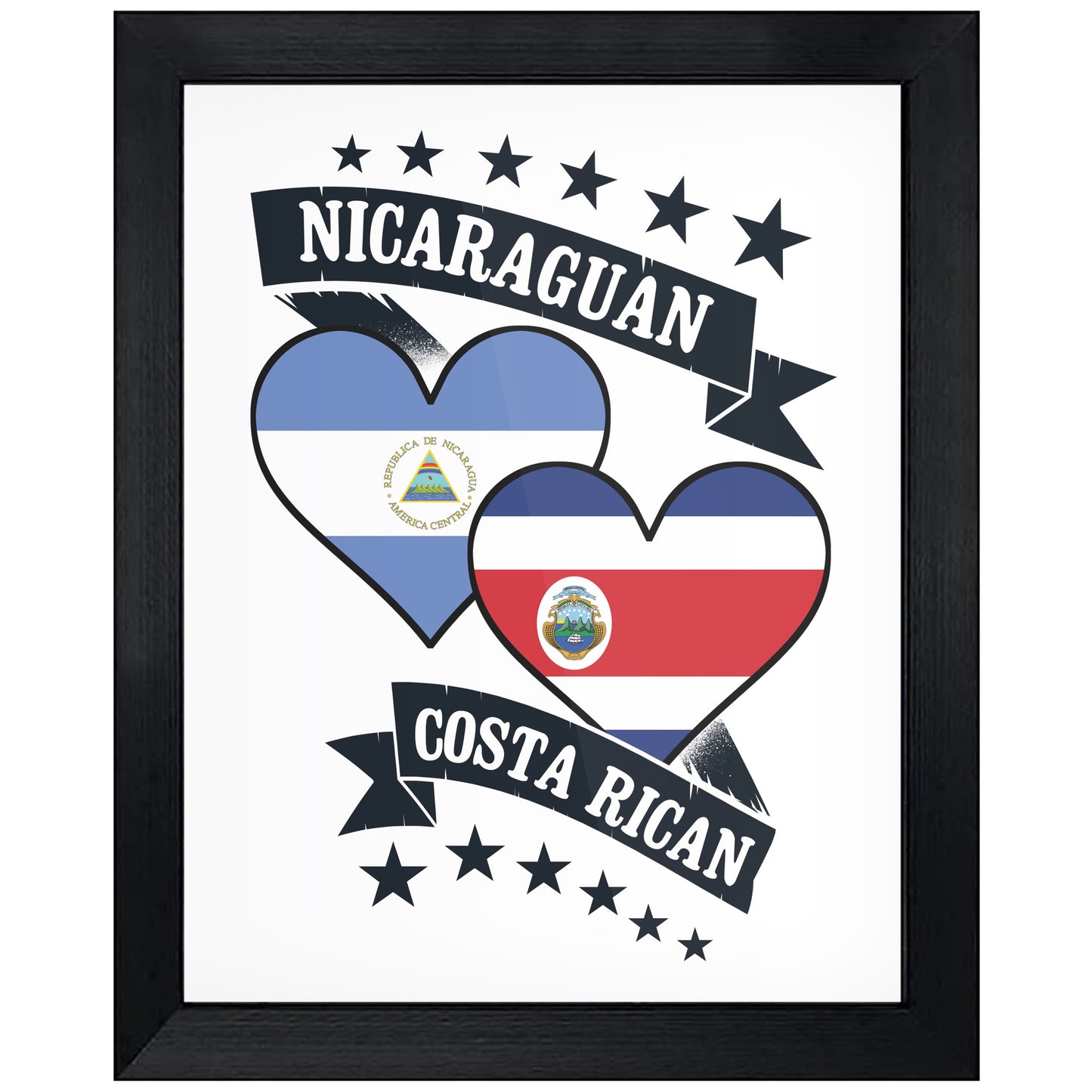 Nicaraguan Costa Rican Heart Flags Nicaragua Costa Rica 8"x10" Wall Art Print