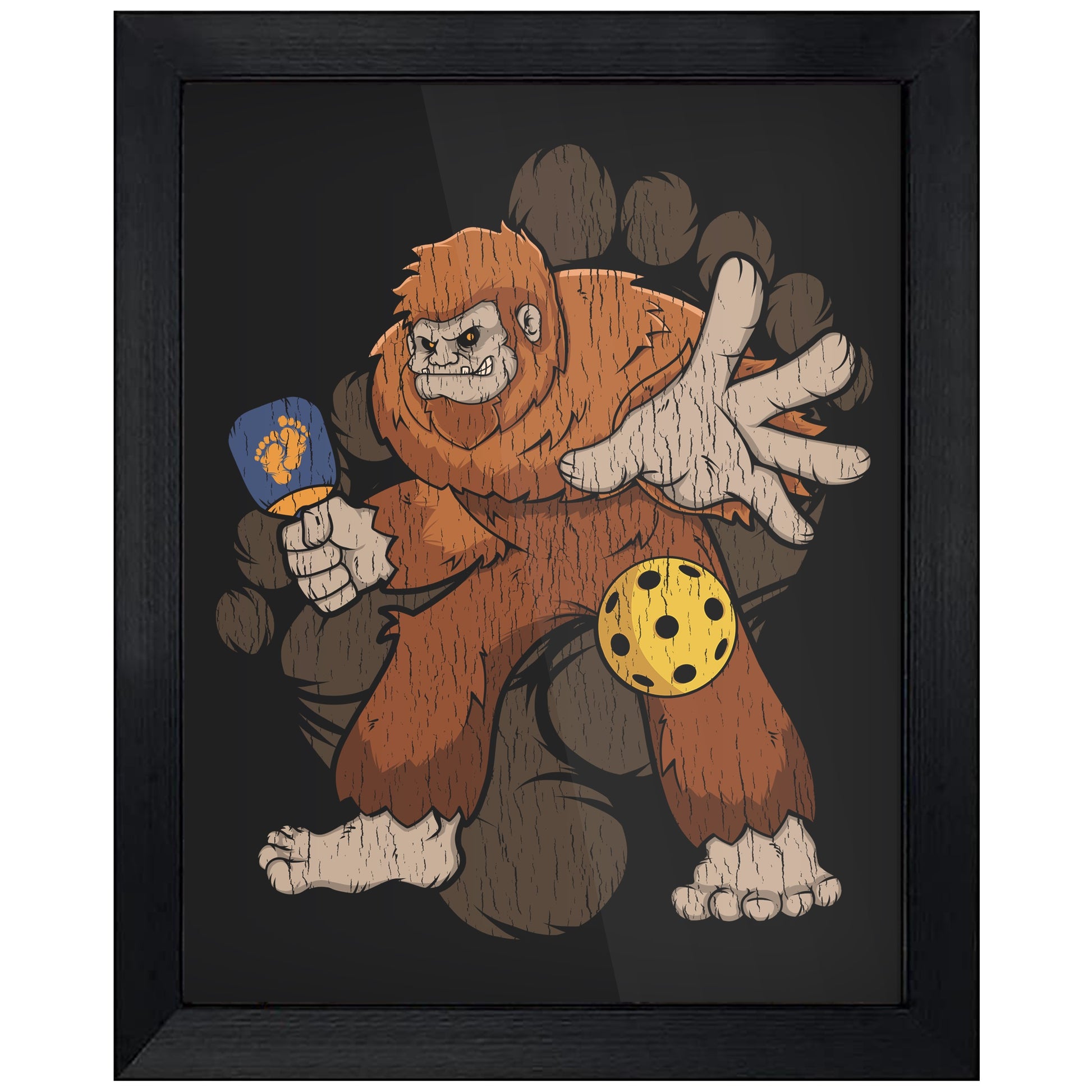 Bigfoot Pickleball Art - Sasquatch Playing Pickleball 8"x10" Wall Art Print