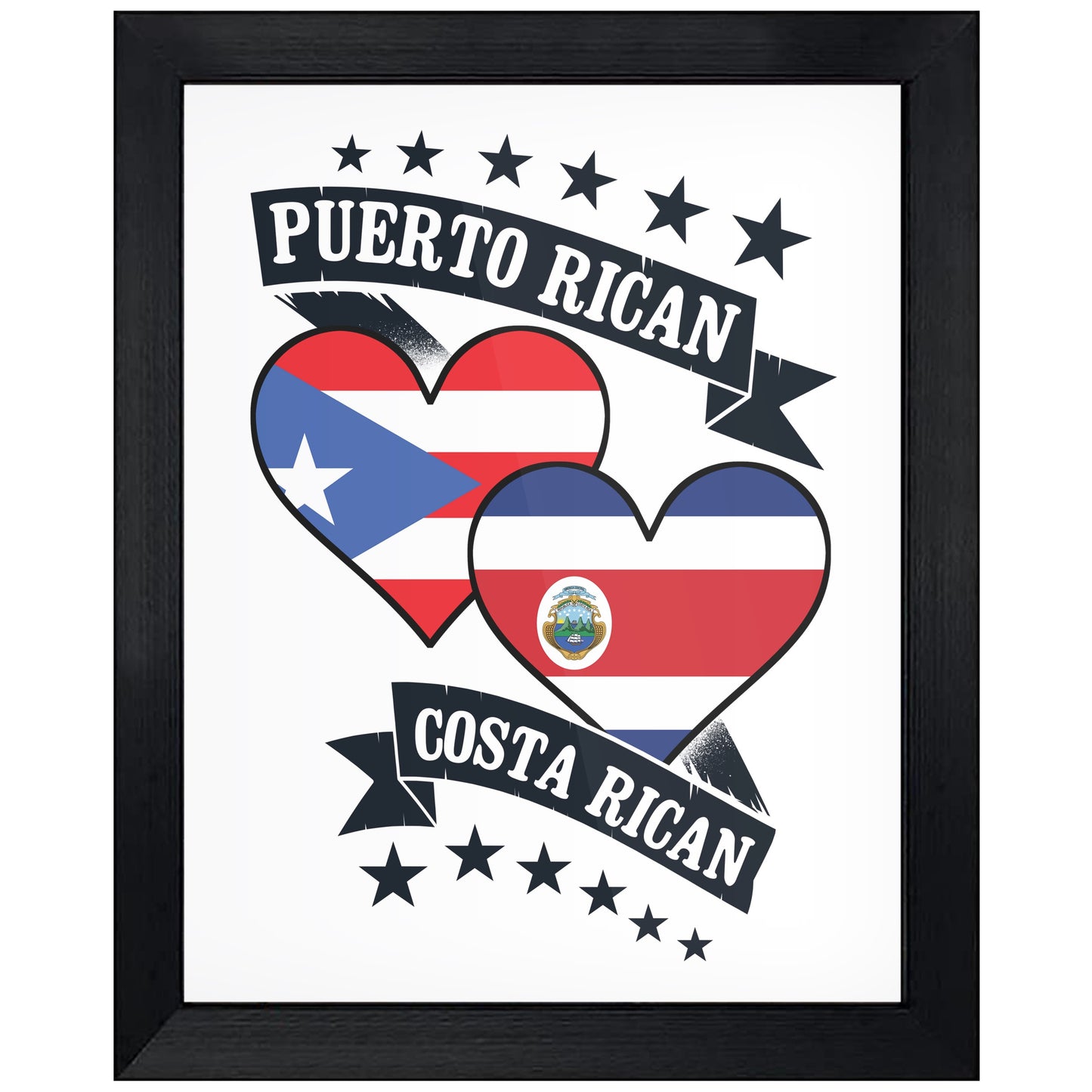 Puerto Rican Costa Rican Heart Flags Puerto Rico Costa Rica 8"x10" Wall Art Print
