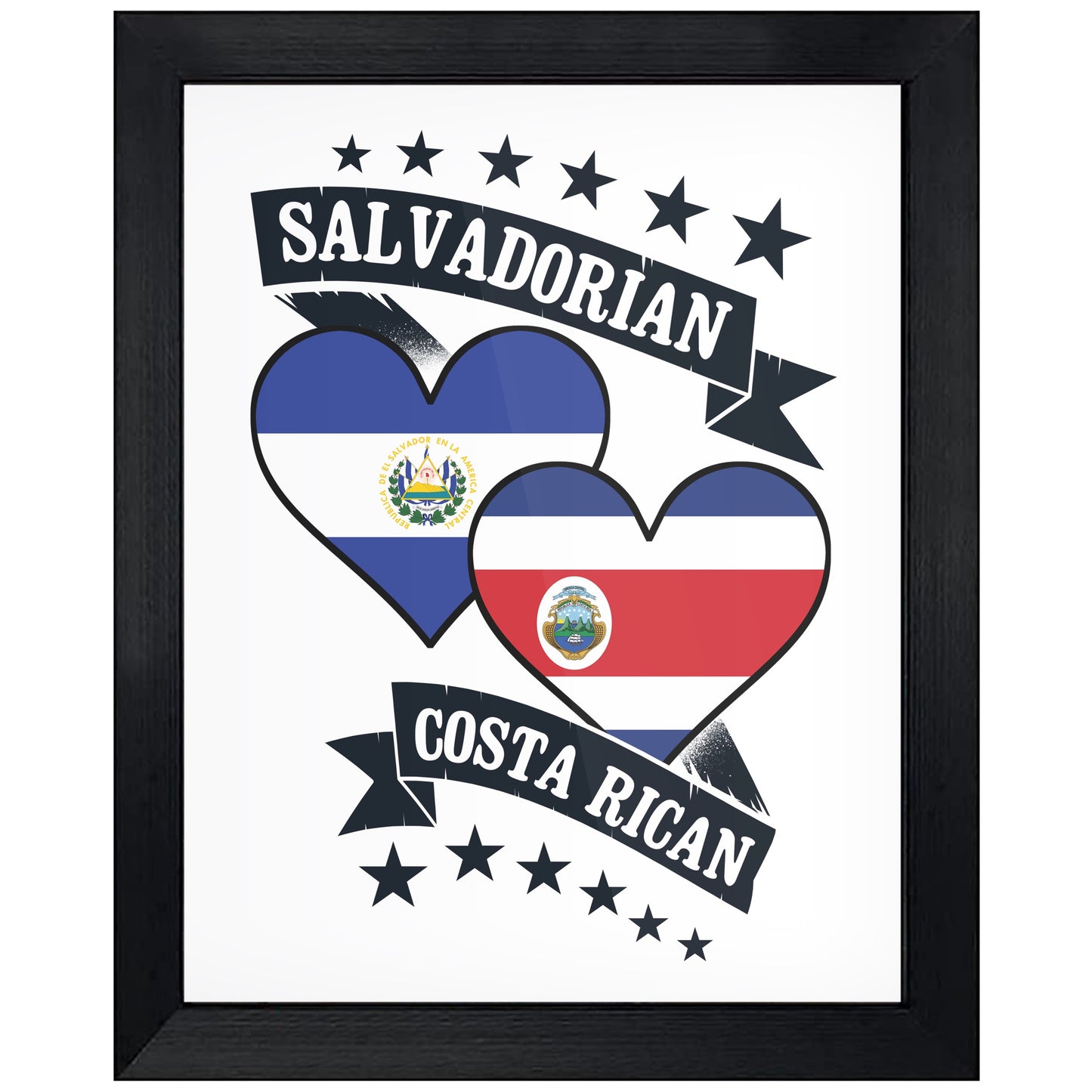 Salvadorian Costa Rican Heart Flags El Salvador Costa Rica 8"x10" Wall Art Print