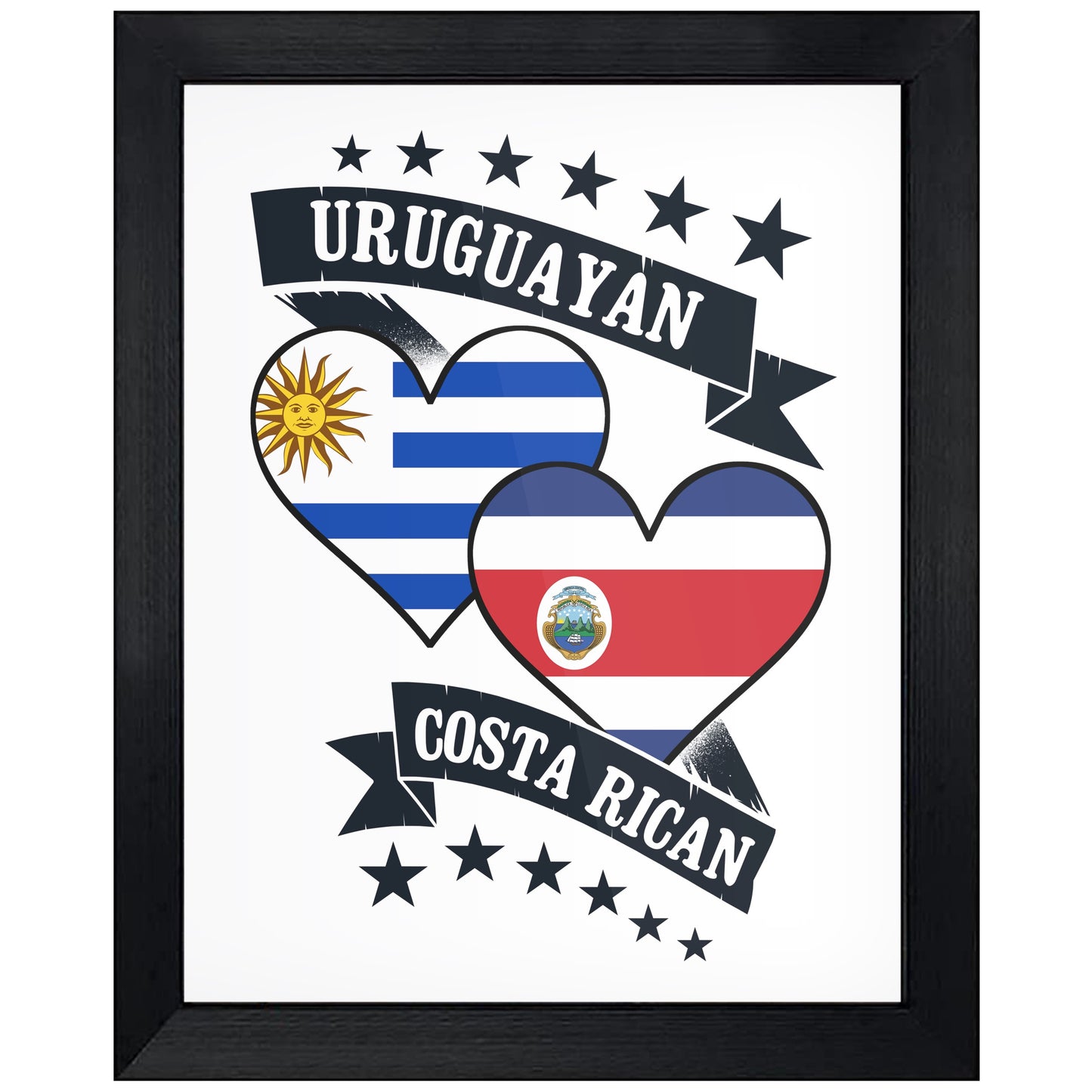 Uruguayan Costa Rican Heart Flags Uruguay Costa Rica 8"x10" Wall Art Print