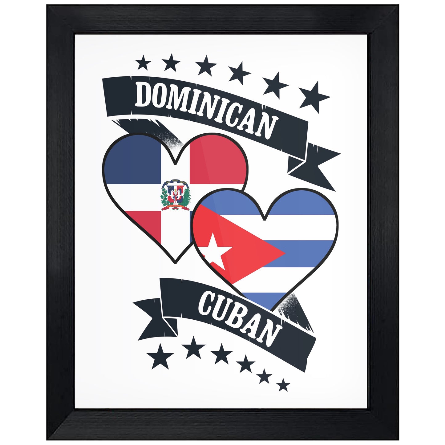 Dominican Cuban Heart Flags Dominican Republic Cuba 8"x10" Wall Art Print