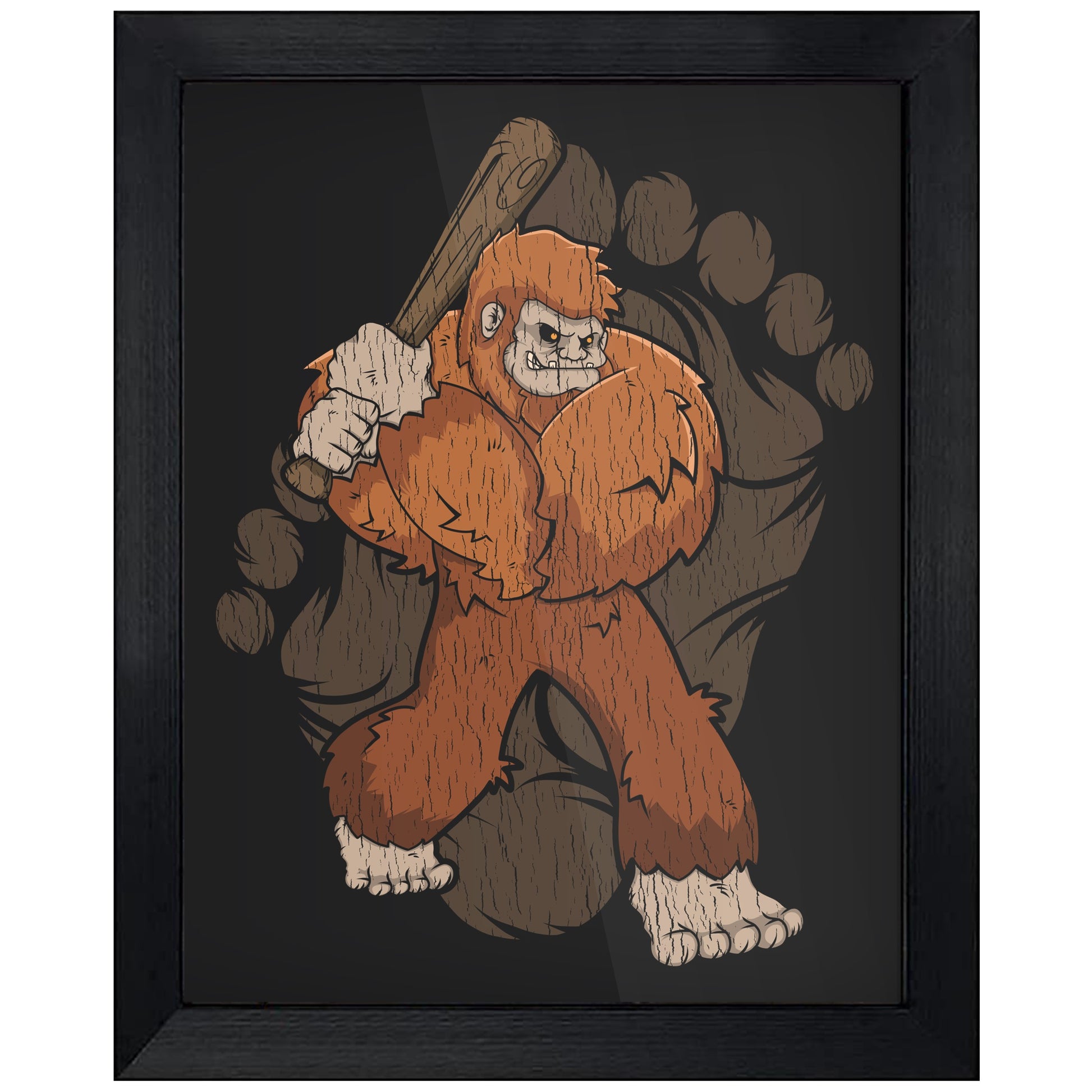 Bigfoot Baseball Art - Sasquatch Baseball Bat 8"x10" Wall Art Print