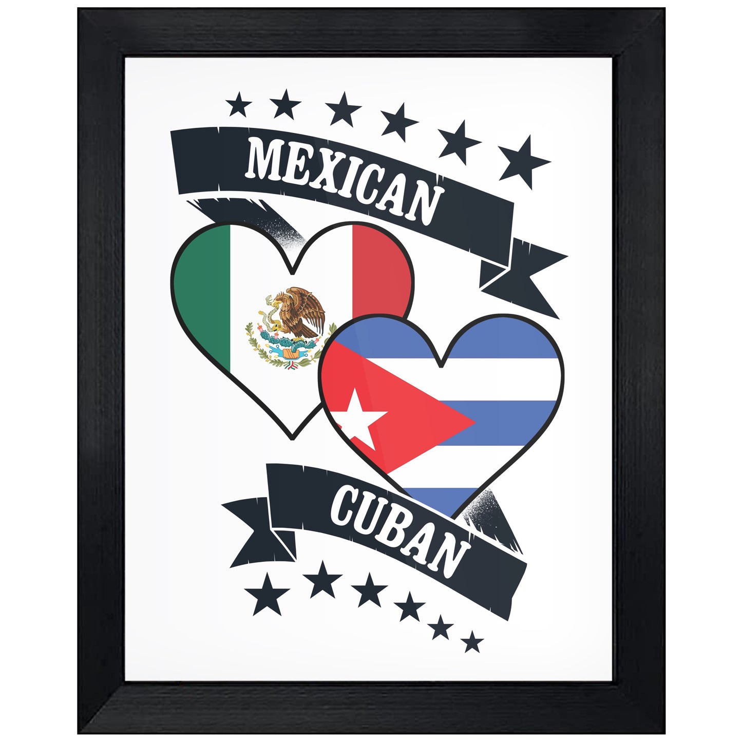 Mexican Cuban Heart Flags Mexico Cuba 8"x10" Wall Art Print