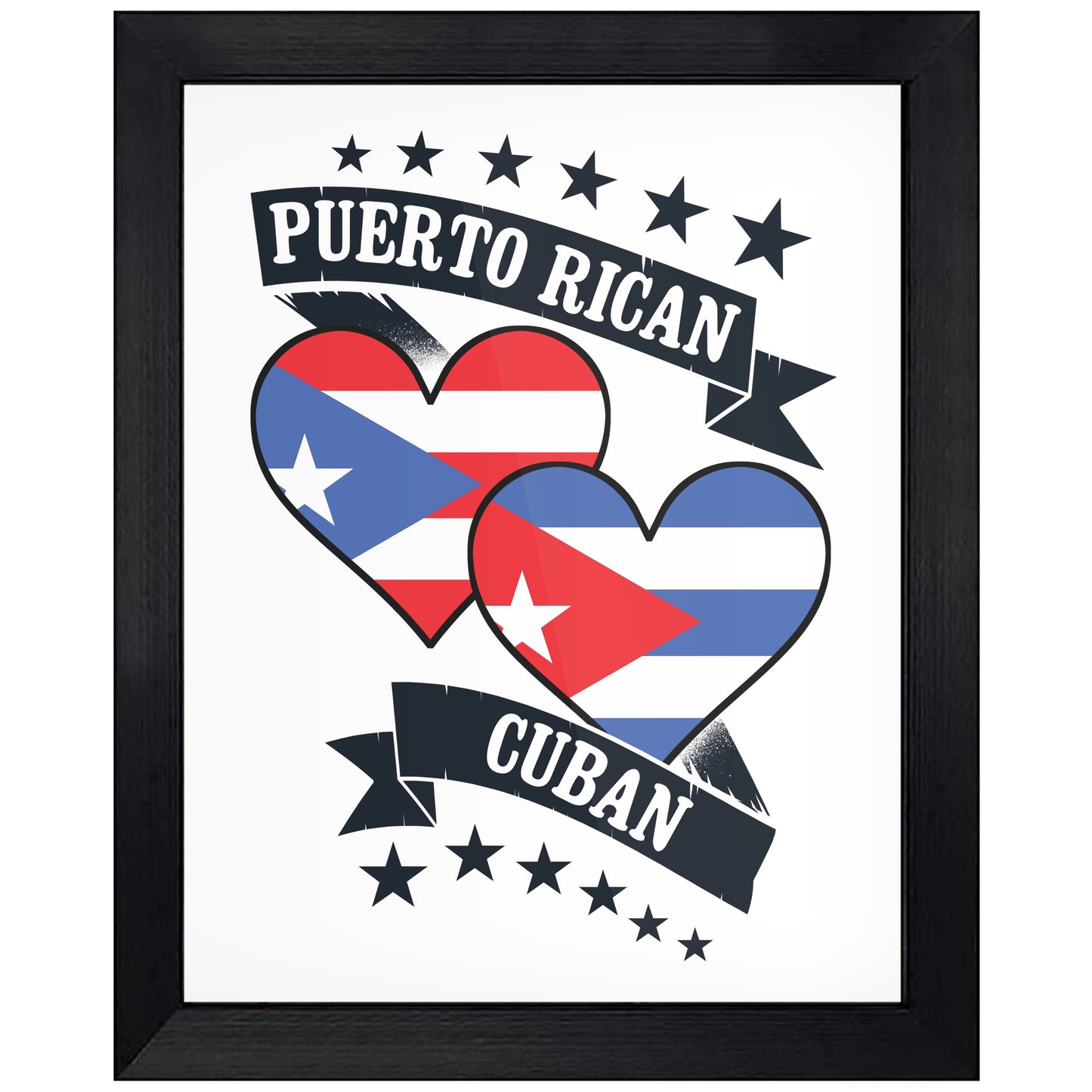 Puerto Rican Cuban Heart Flags Puerto Rico Cuba 8"x10" Wall Art Print