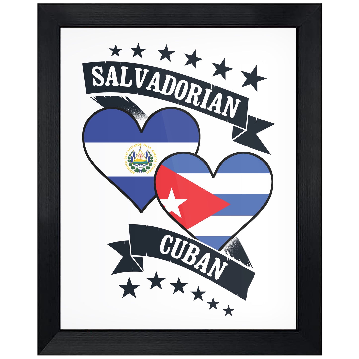 Salvadorian Cuban Heart Flags El Salvador Cuba 8"x10" Wall Art Print