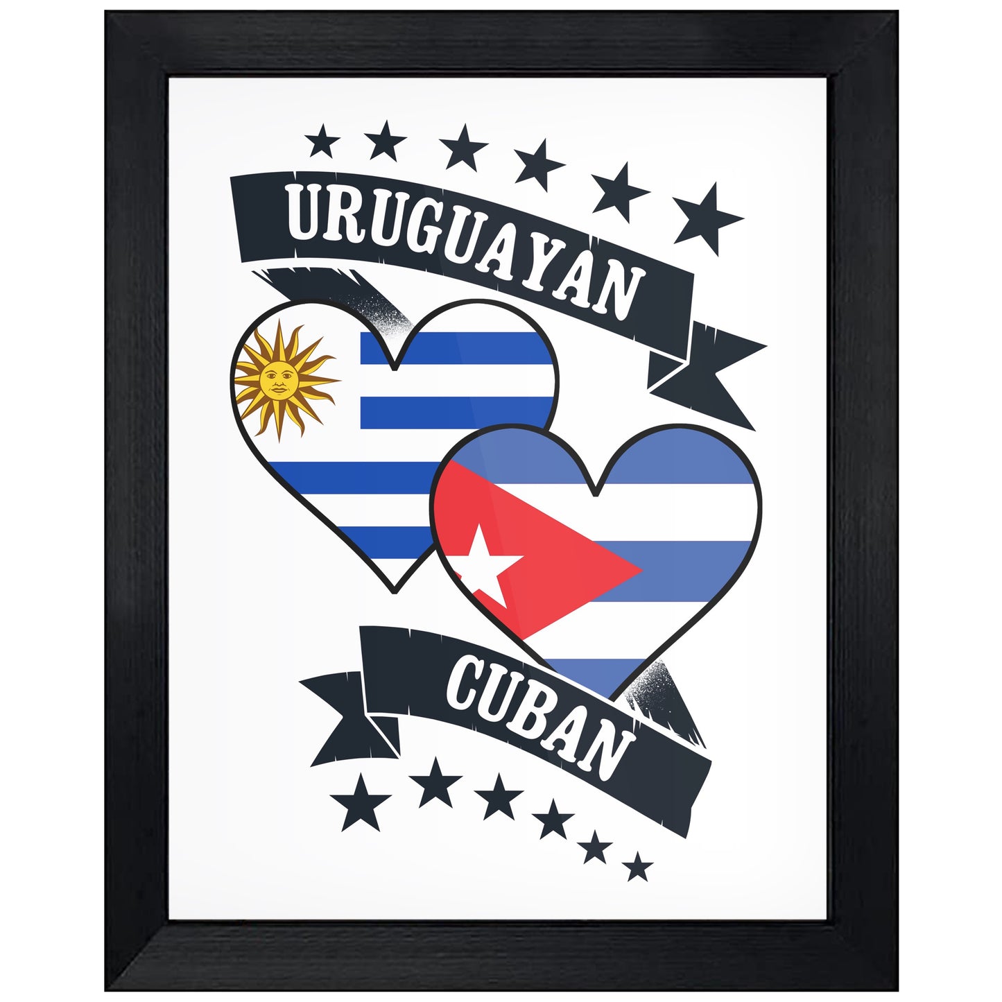 Uruguayan Cuban Heart Flags Uruguay Cuba 8"x10" Wall Art Print