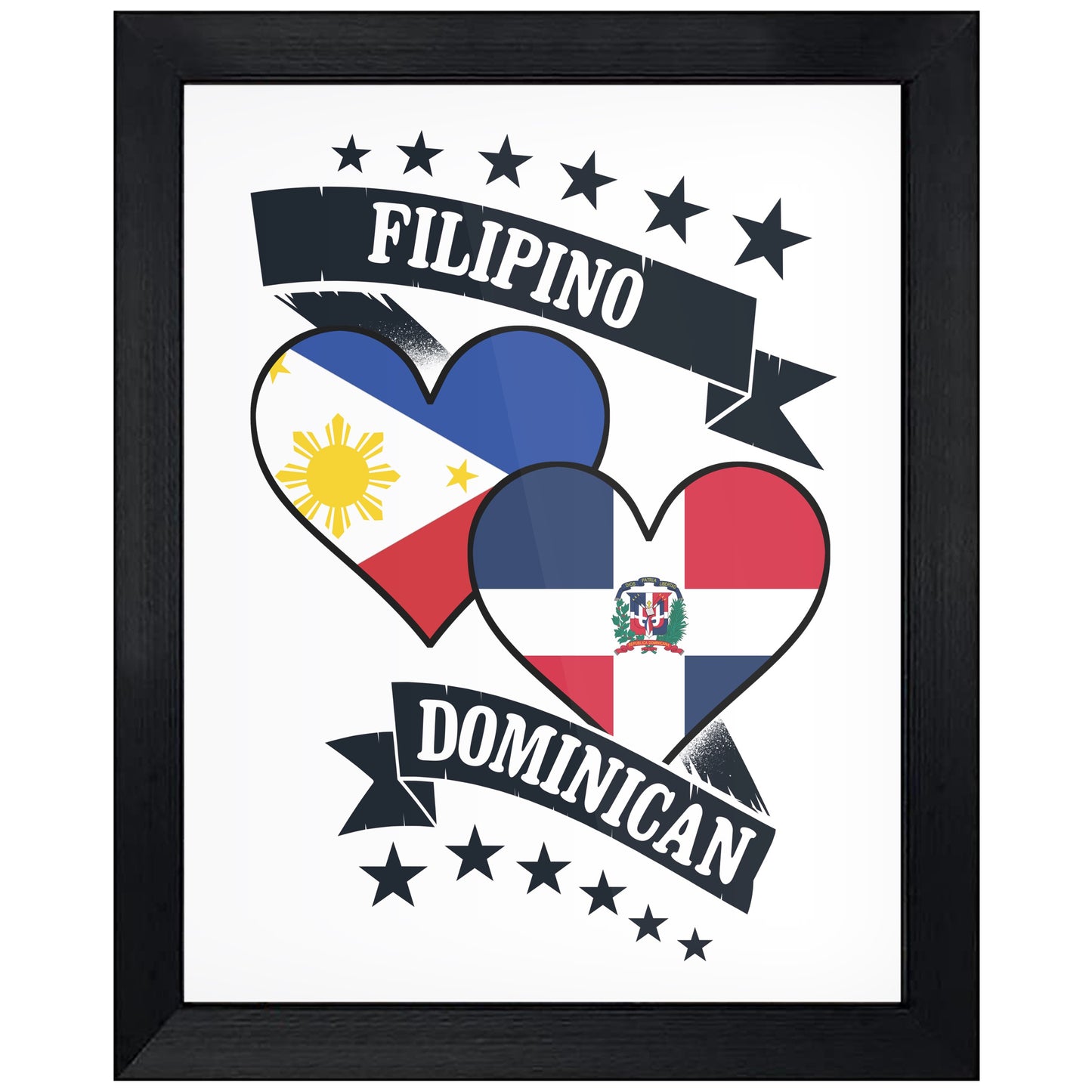 Filipino Dominican Heart Flags Philippines Dominican Republic 8"x10" Wall Art Print