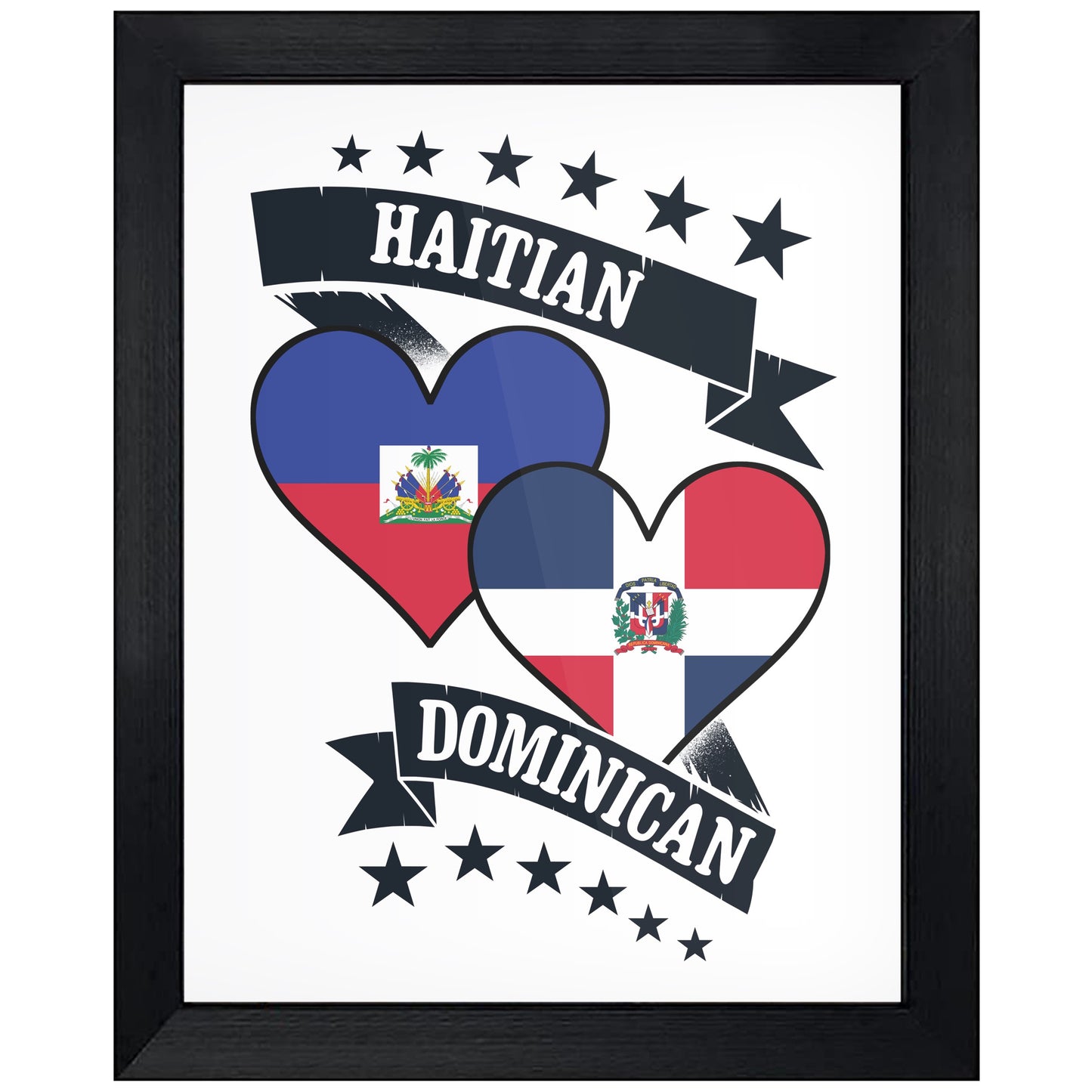 Haitian Dominican Heart Flags Haiti Dominican Republic 8"x10" Wall Art Print