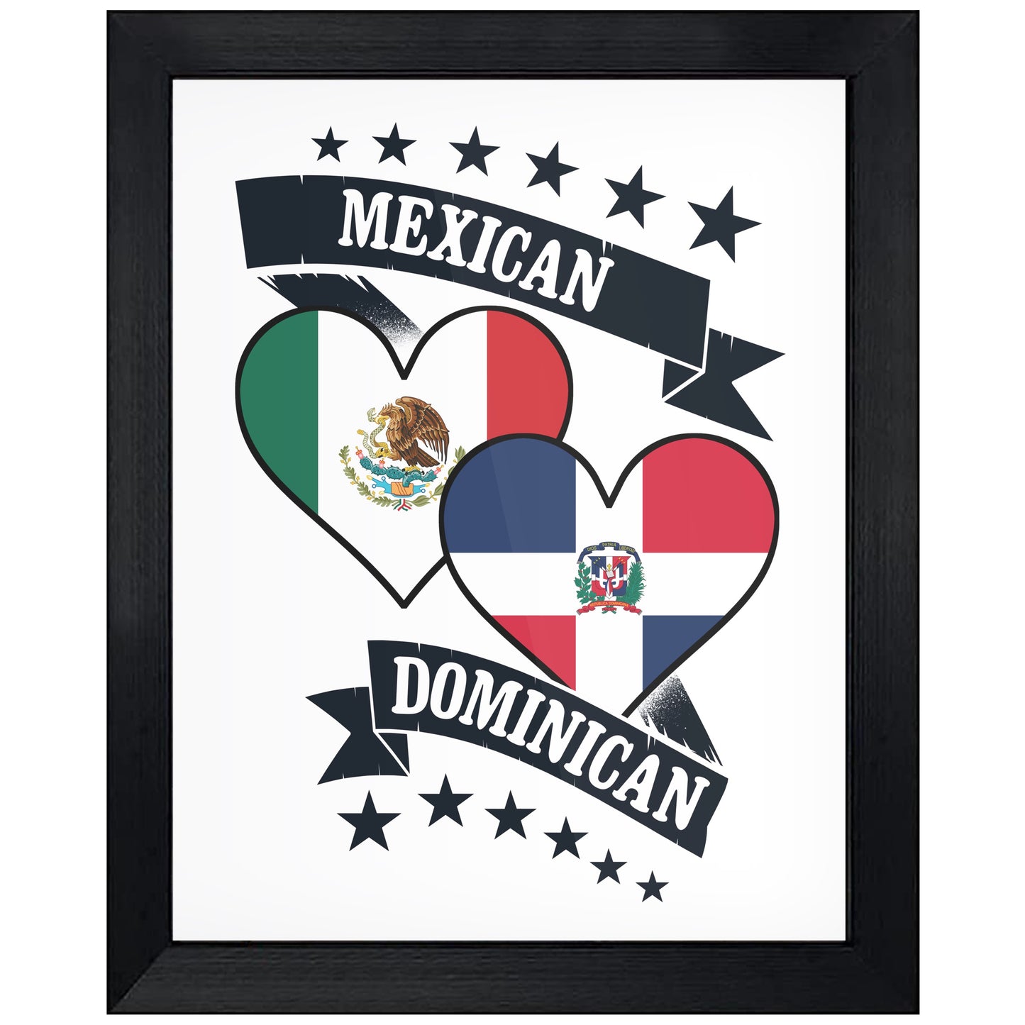 Mexican Dominican Heart Flags Mexico Dominican Republic 8"x10" Wall Art Print