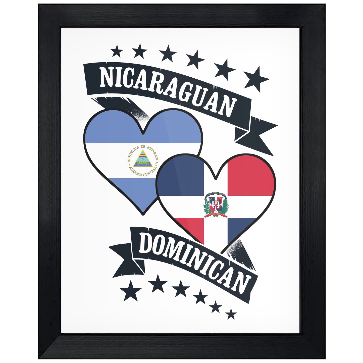 Nicaraguan Dominican Heart Flags Nicaragua Dominican Republic 8"x10" Wall Art Print