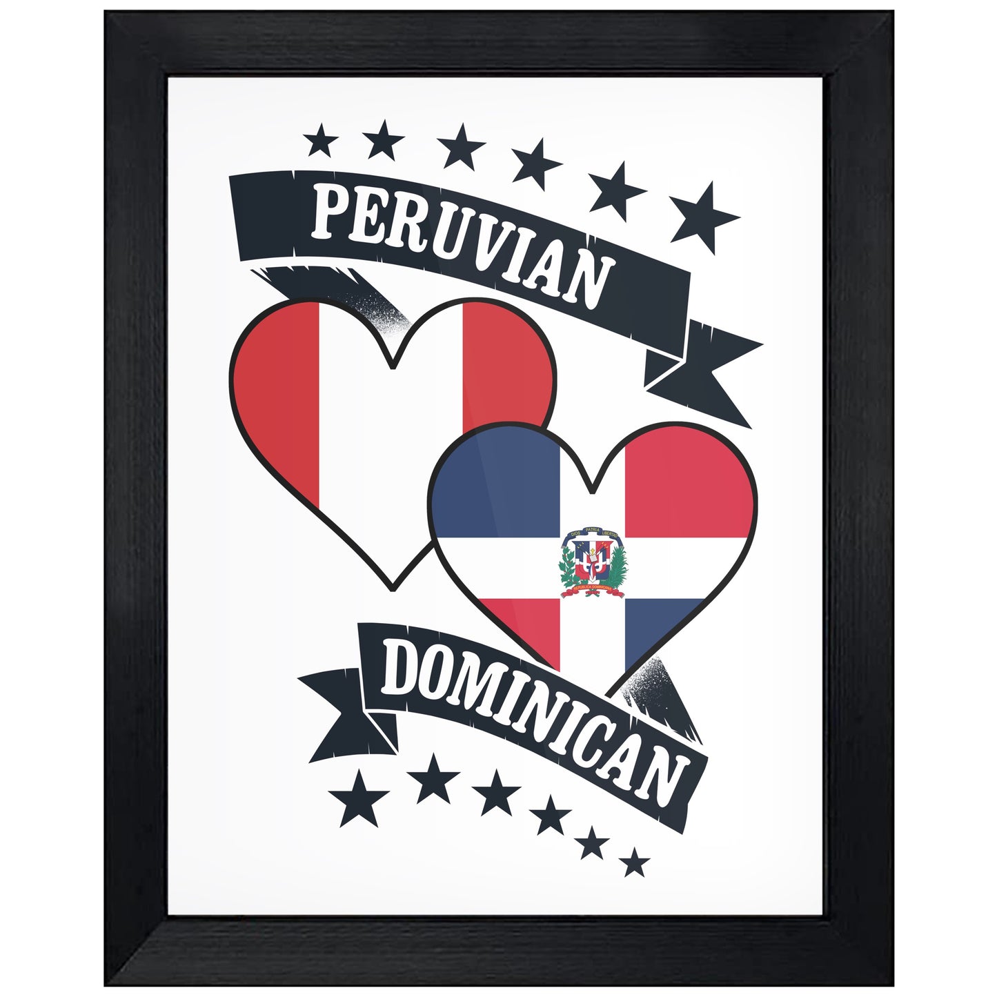 Peruvian Dominican Heart Flags Peru Dominican Republic 8"x10" Wall Art Print