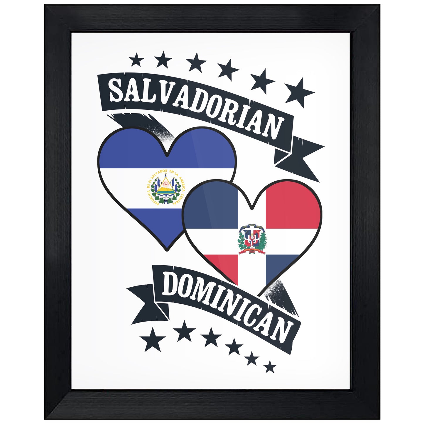 Salvadorian Dominican Heart Flags El Salvador Dominican Republic 8"x10" Wall Art Print
