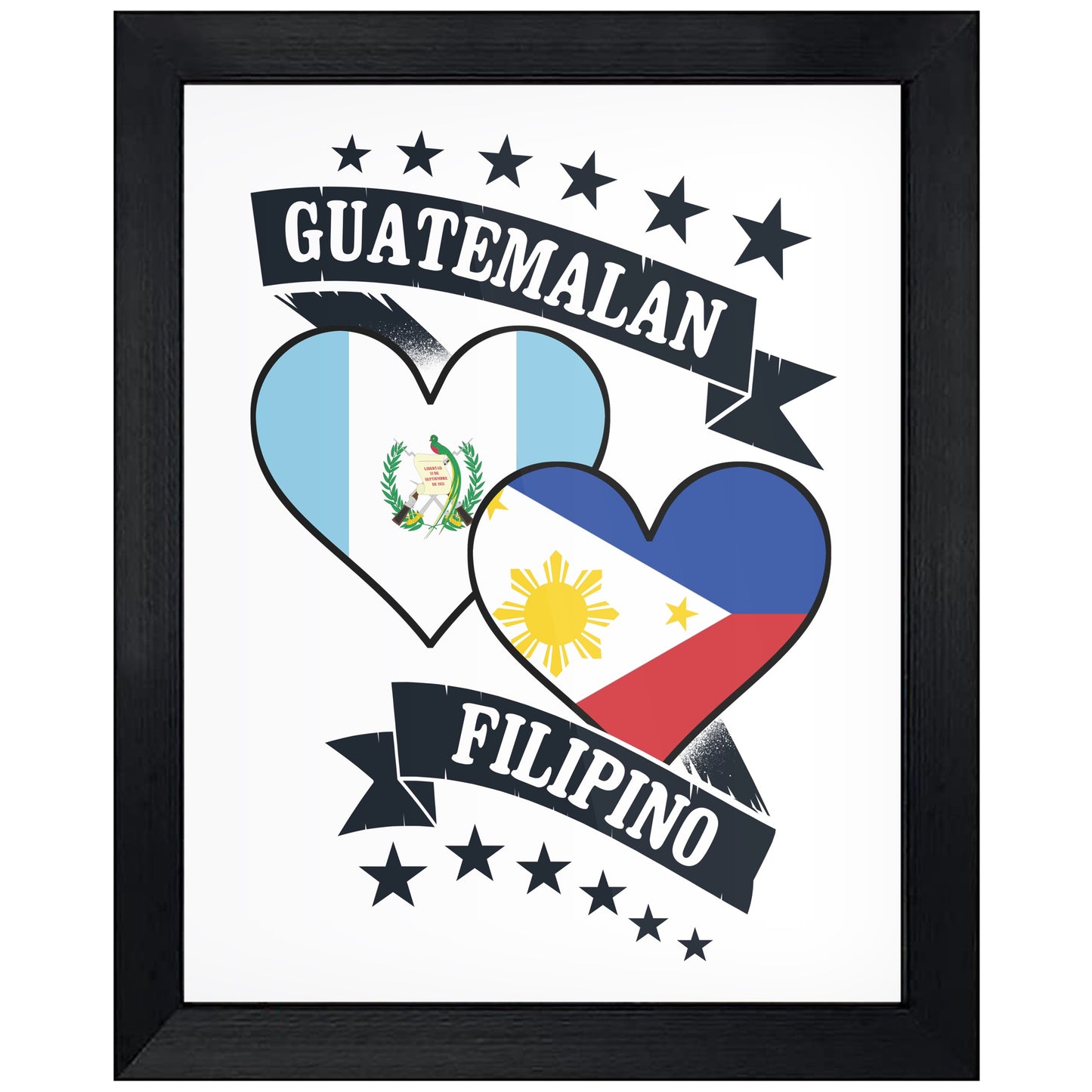 Guatemalan Filipino Heart Flags Guatemala Philippines 8"x10" Wall Art Print