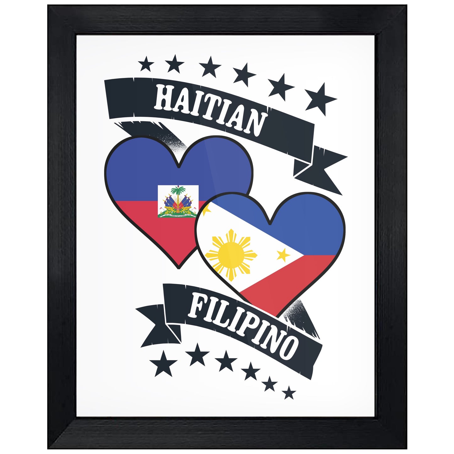 Haitian Filipino Heart Flags Haiti Philippines 8"x10" Wall Art Print