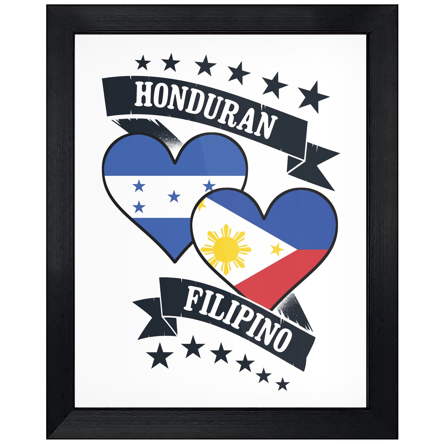 Honduran Filipino Heart Flags Honduras Philippines 8"x10" Wall Art Print