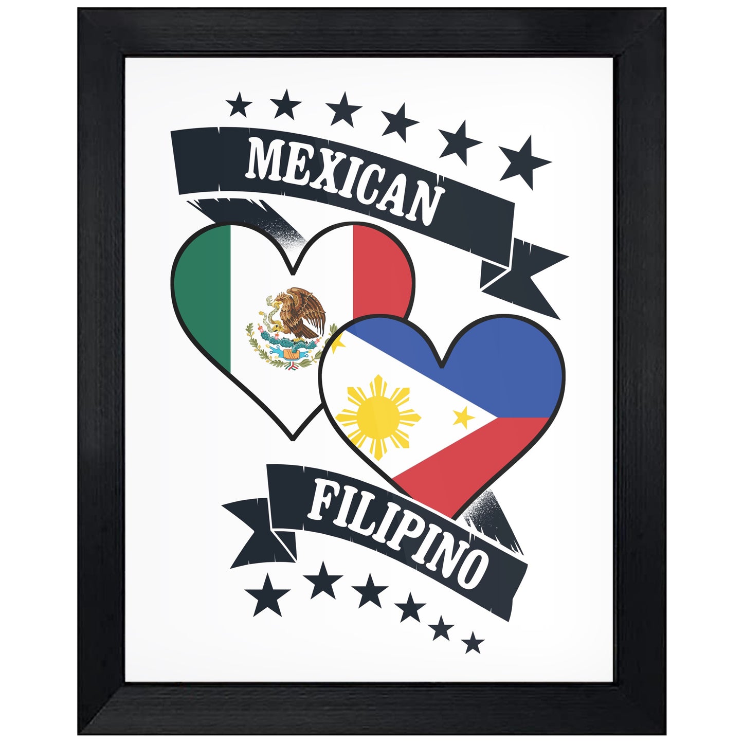 Mexican Filipino Heart Flags Mexico Philippines 8"x10" Wall Art Print