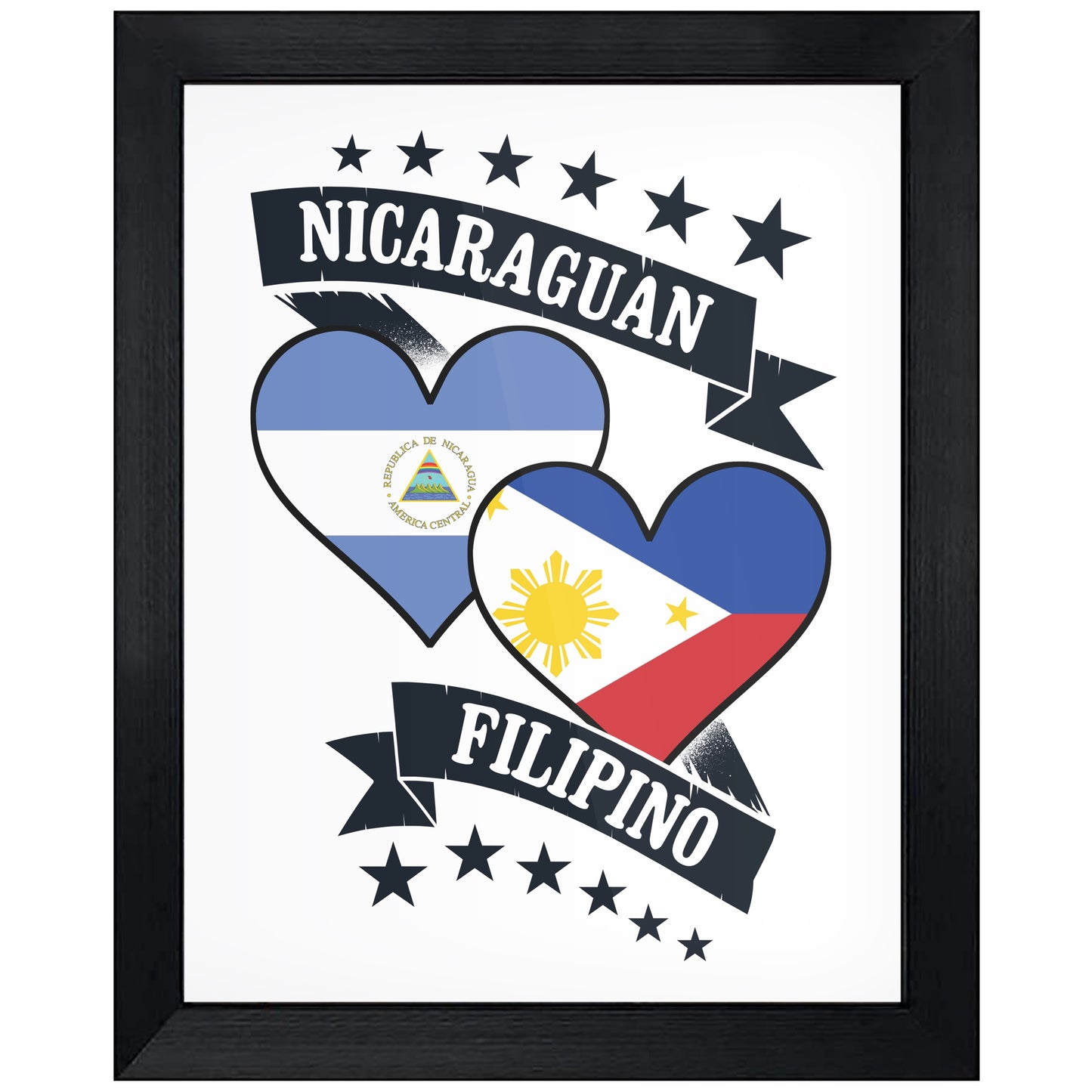 Nicaraguan Filipino Heart Flags Nicaragua Philippines 8"x10" Wall Art Print