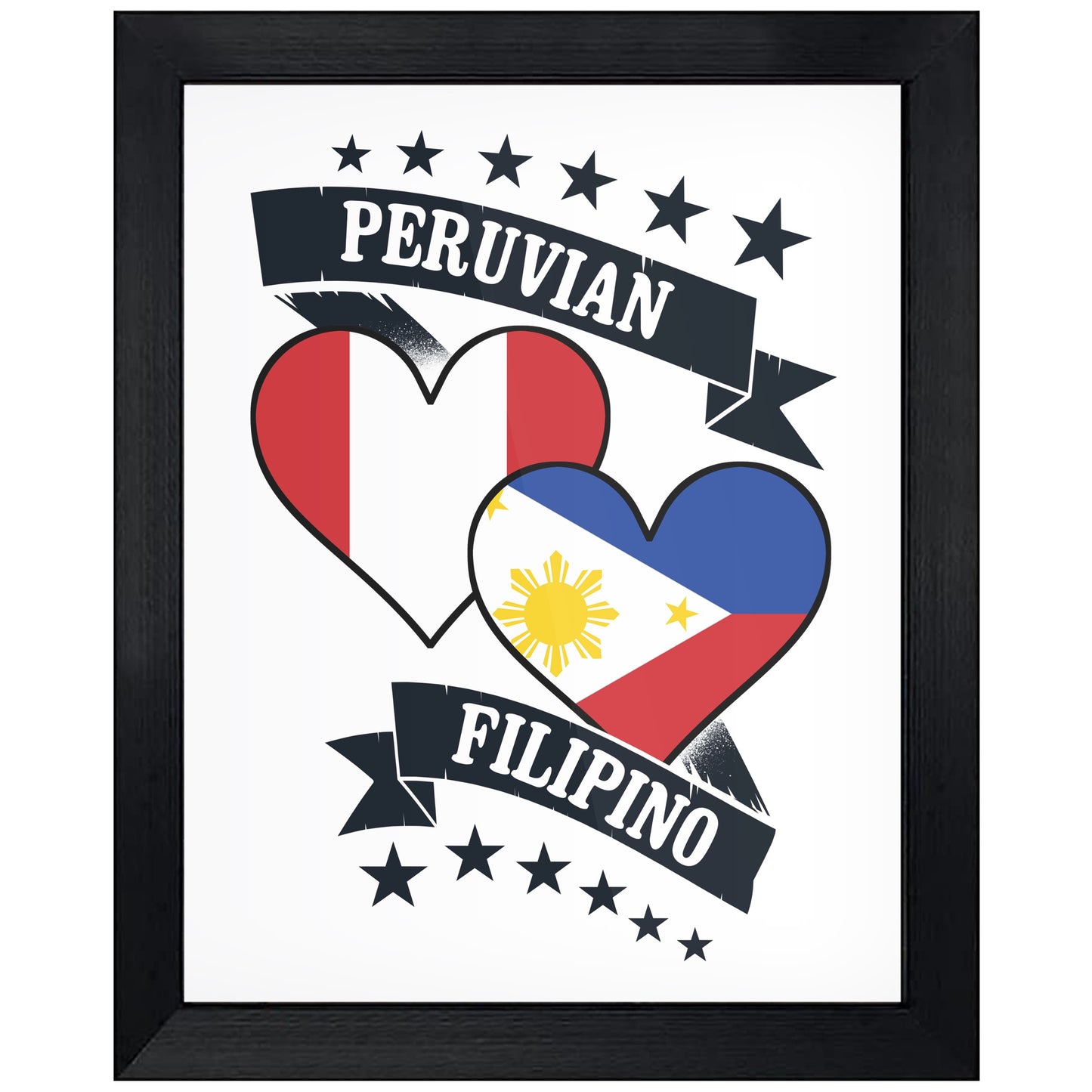 Peruvian Filipino Heart Flags Peru Philippines 8"x10" Wall Art Print
