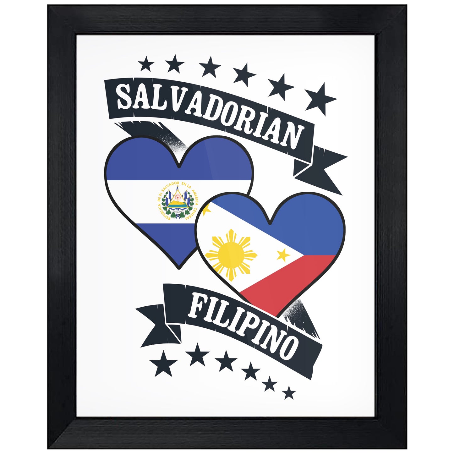 Salvadorian Filipino Heart Flags El Salvador Philippines 8"x10" Wall Art Print