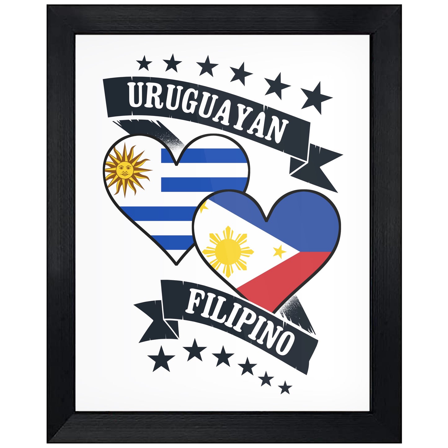 Uruguayan Filipino Heart Flags Uruguay Philippines 8"x10" Wall Art Print