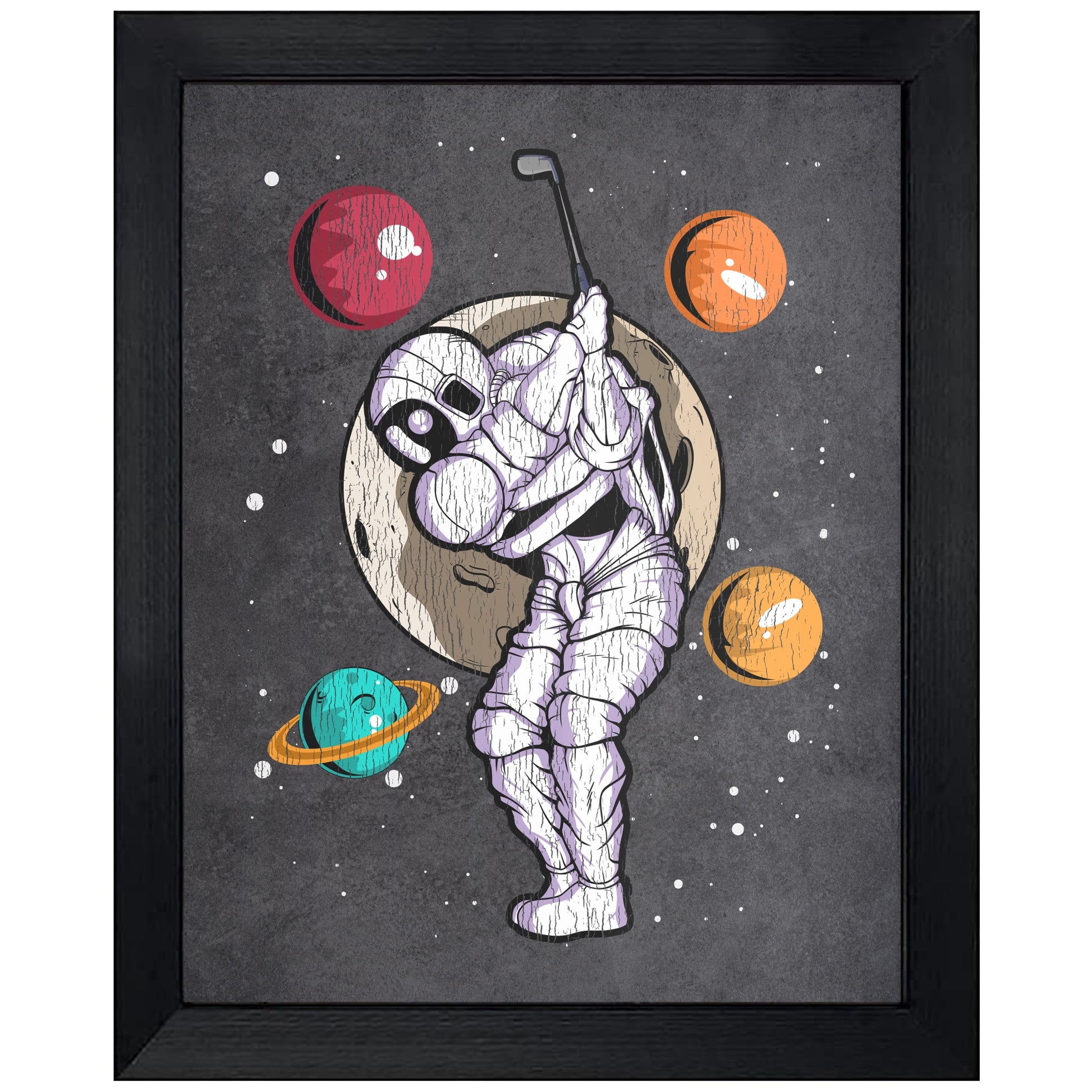 Golf Astronaut Outer Space Spaceman Distressed 8"x10" Wall Art Print