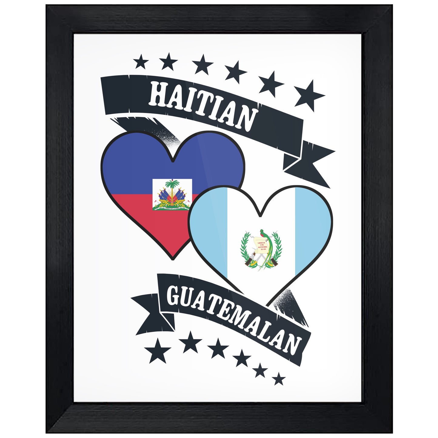 Haitian Guatemalan Heart Flags Haiti Guatemala 8"x10" Wall Art Print