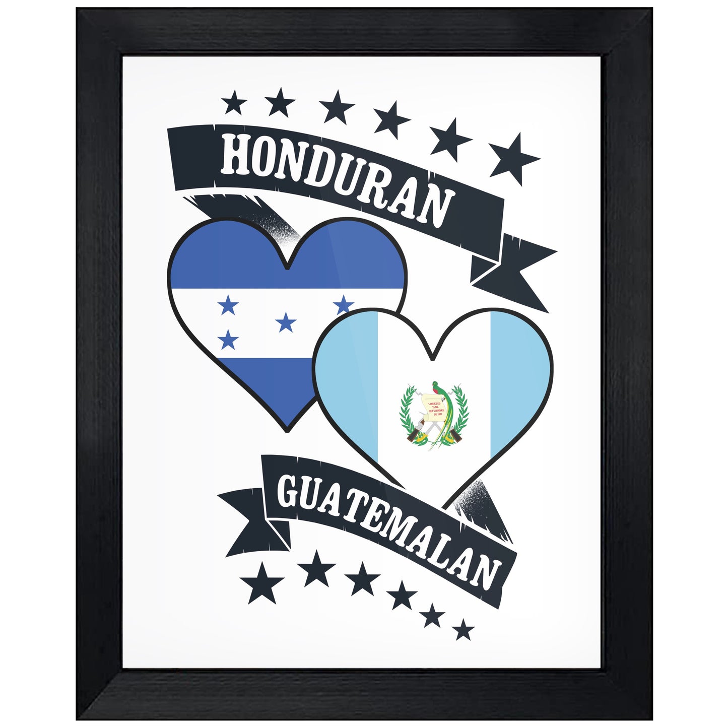 Honduran Guatemalan Heart Flags Honduras Guatemala 8"x10" Wall Art Print
