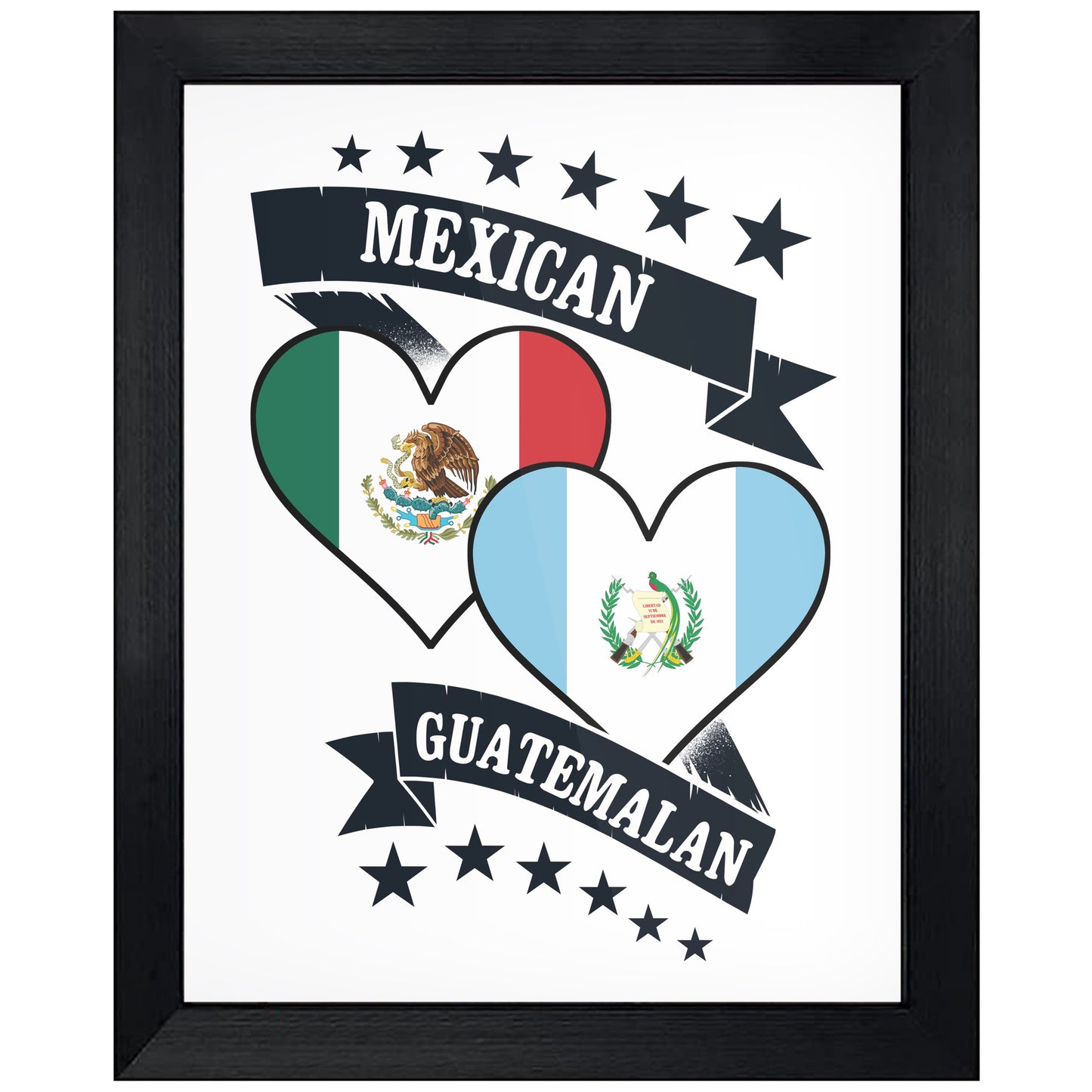 Mexican Guatemalan Heart Flags Mexico Guatemala 8"x10" Wall Art Print