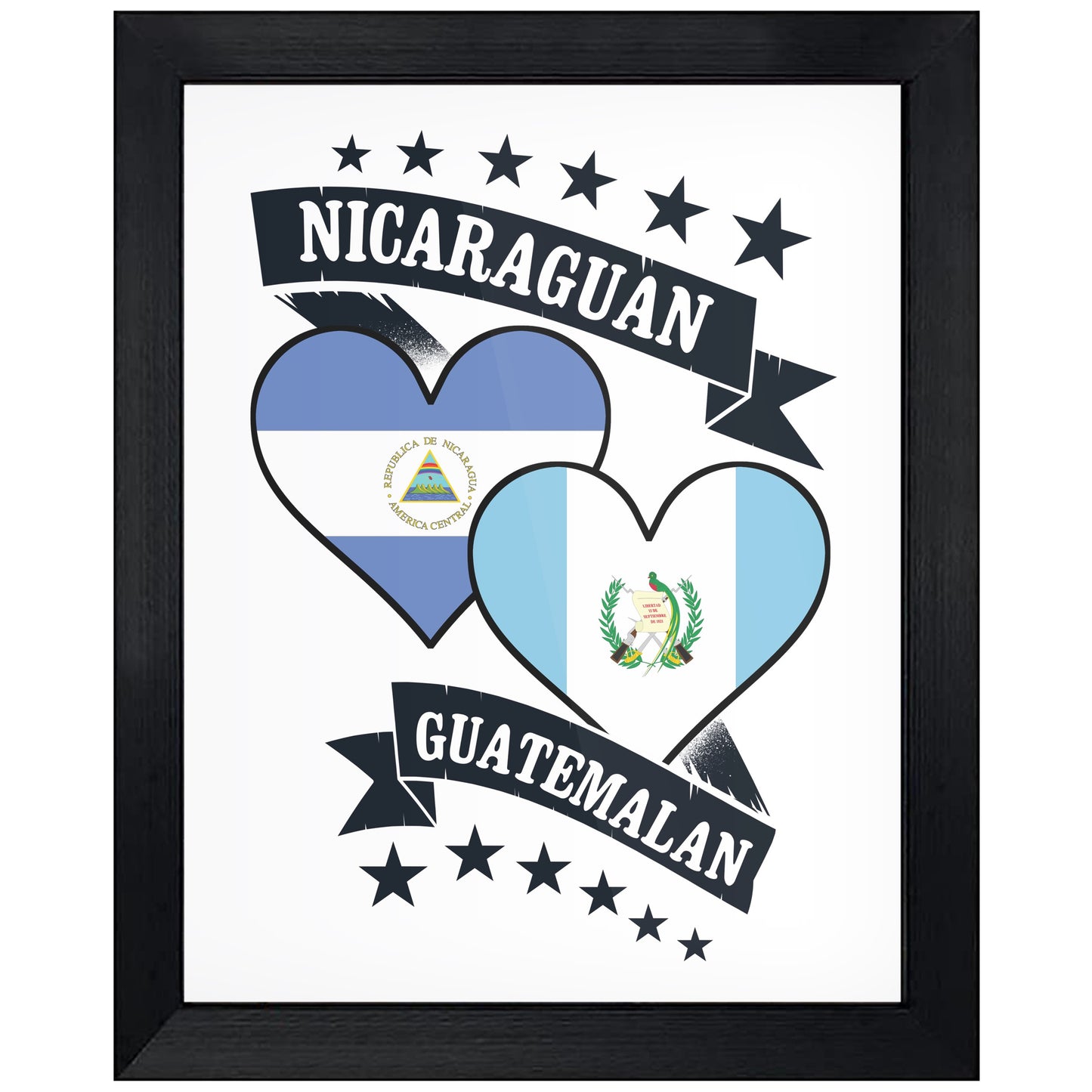 Nicaraguan Guatemalan Heart Flags Nicaragua Guatemala 8"x10" Wall Art Print