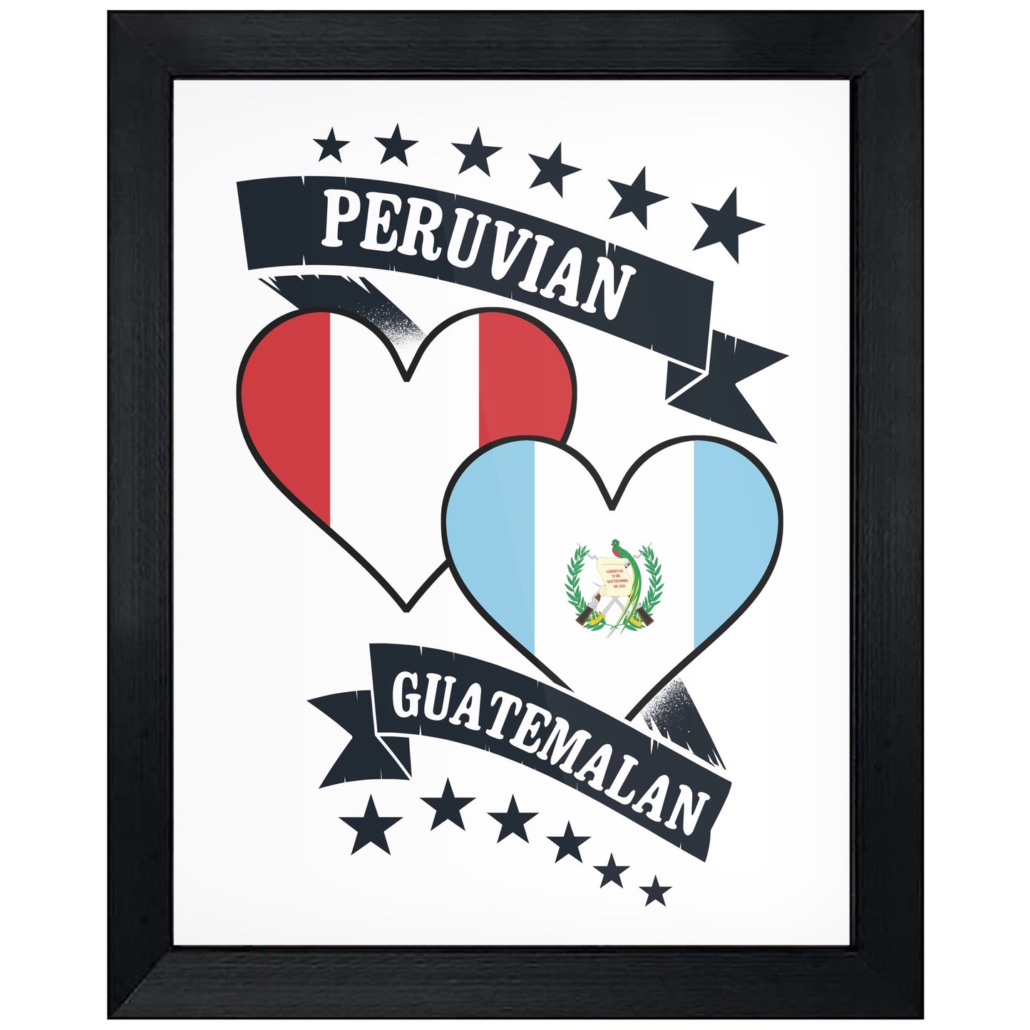 Peruvian Guatemalan Heart Flags Peru Guatemala 8"x10" Wall Art Print