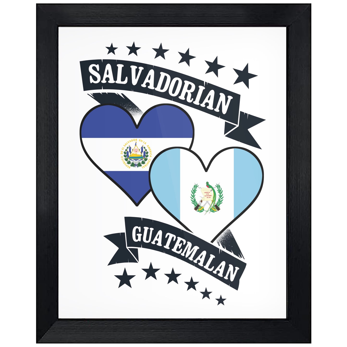 Salvadorian Guatemalan Heart Flags El Salvador Guatemala 8"x10" Wall Art Print