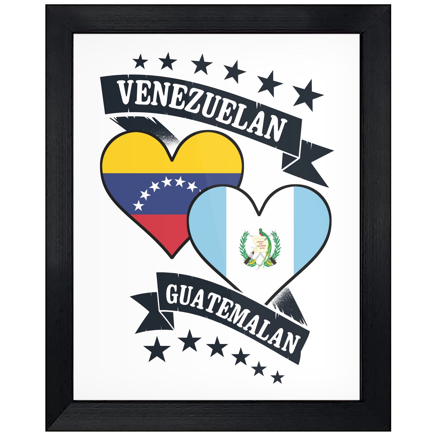 Venezuelan Guatemalan Heart Flags Venezuela Guatemala 8"x10" Wall Art Print
