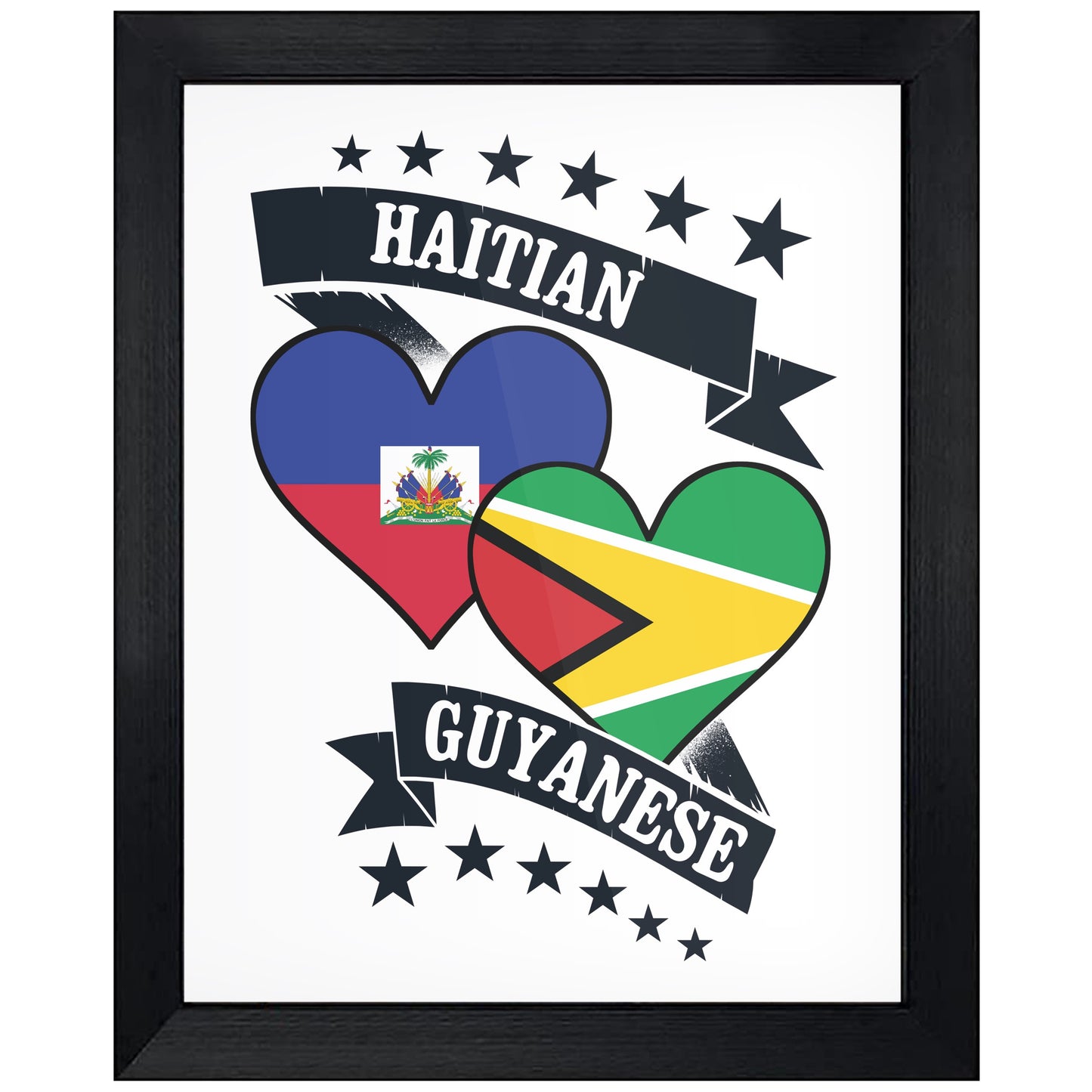 Haitian Guyanese Heart Flags Haiti Guyana 8"x10" Wall Art Print