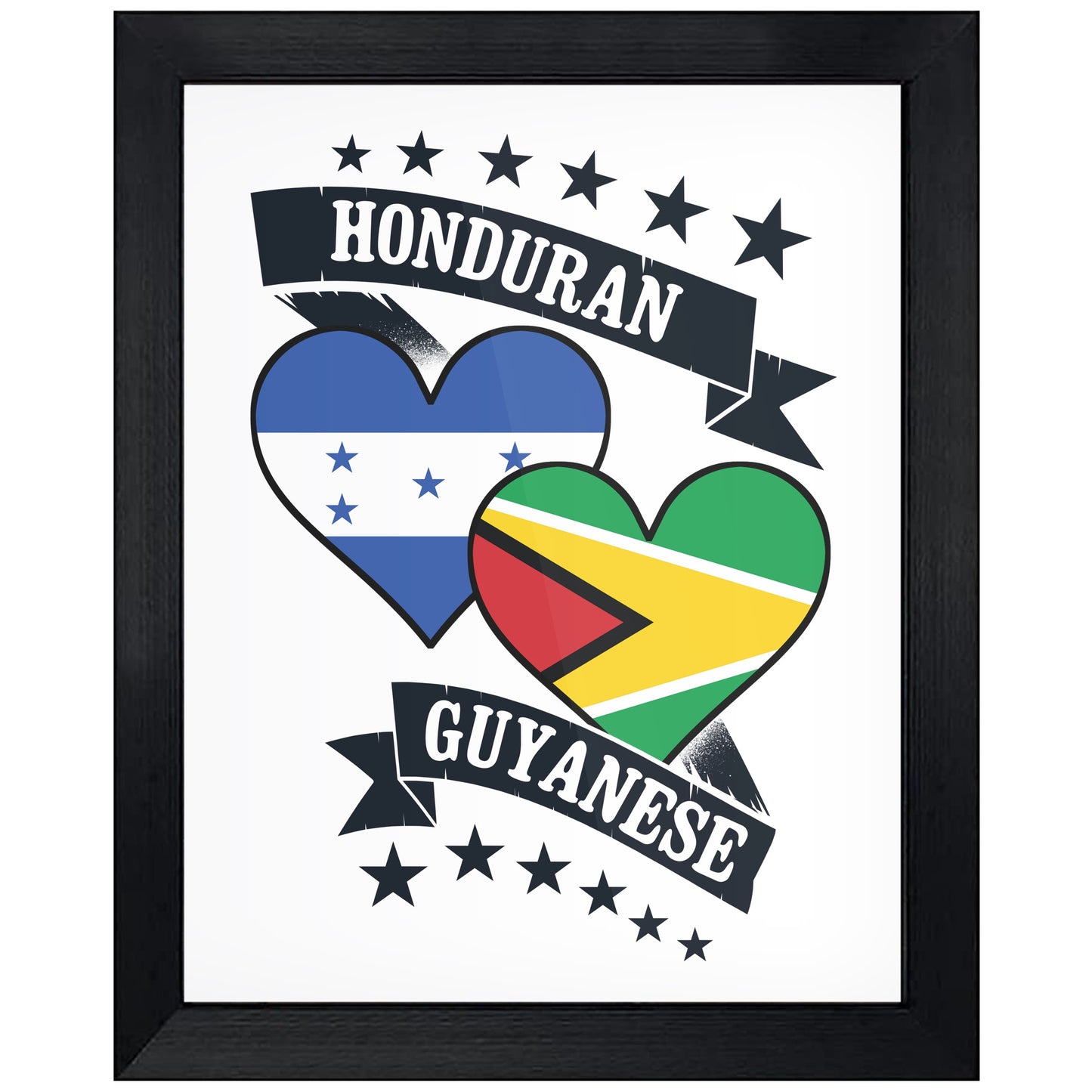 Honduran Guyanese Heart Flags Honduras Guyana 8"x10" Wall Art Print