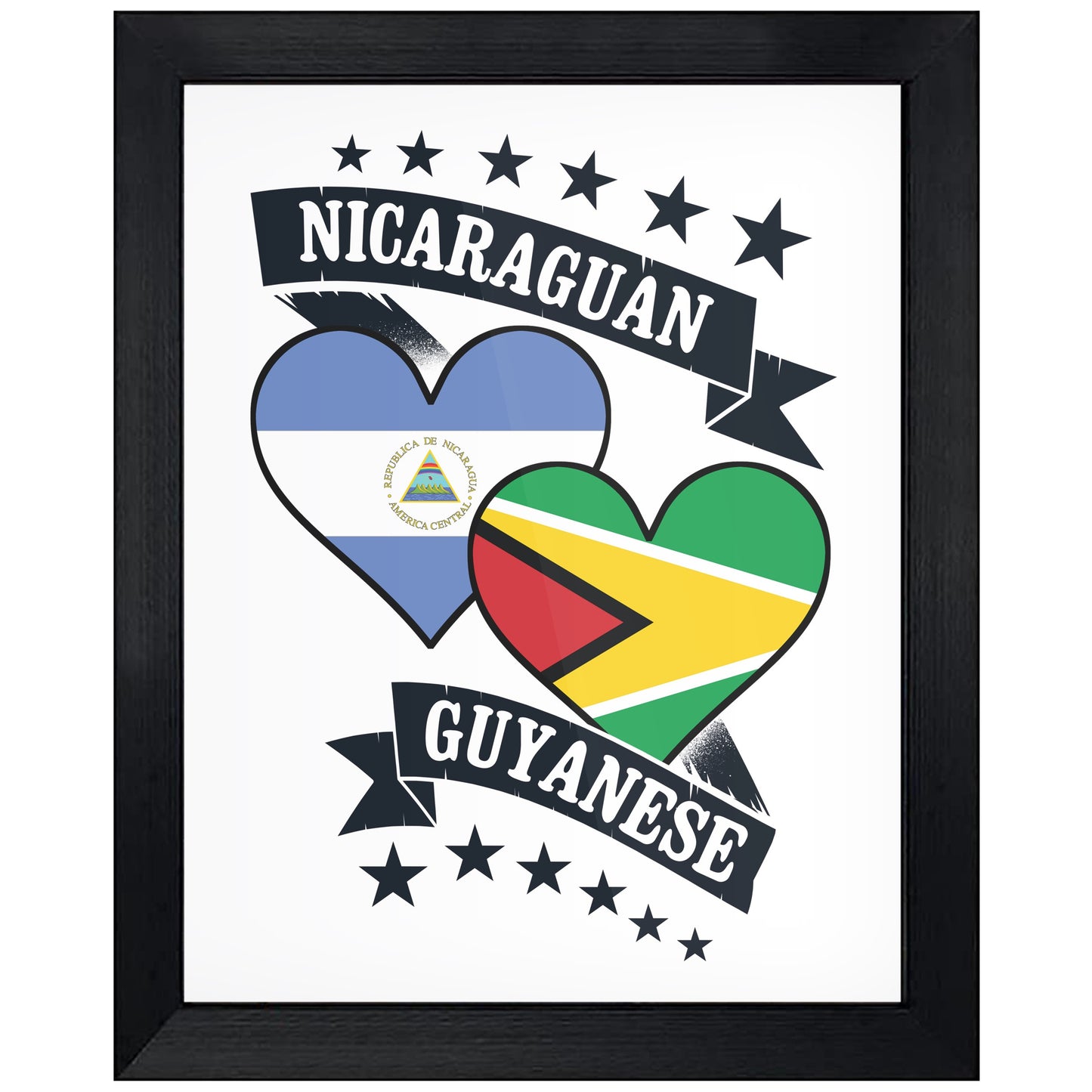 Nicaraguan Guyanese Heart Flags Nicaragua Guyana 8"x10" Wall Art Print