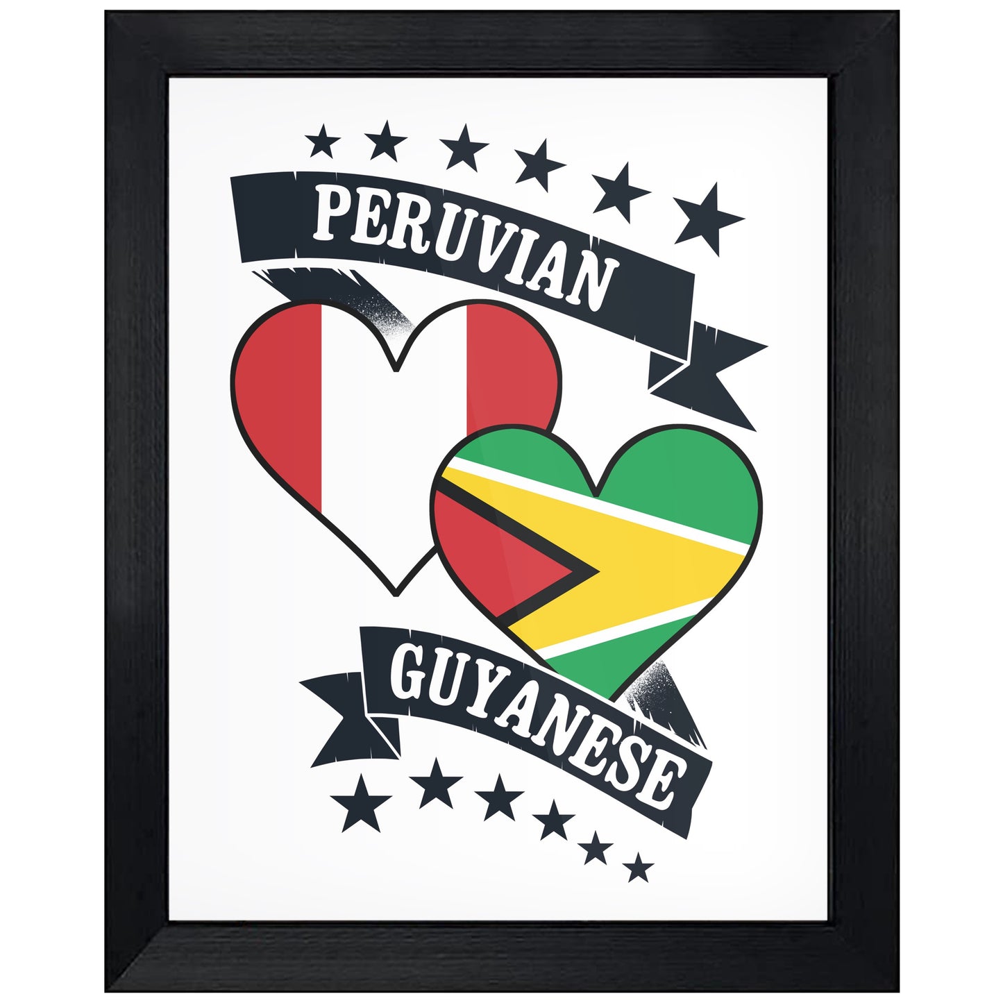Peruvian Guyanese Heart Flags Peru Guyana 8"x10" Wall Art Print