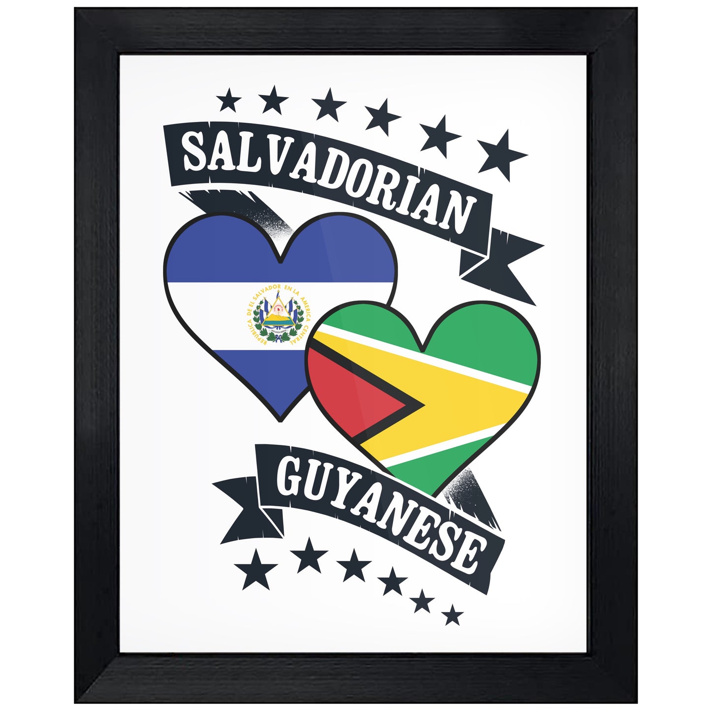Salvadorian Guyanese Heart Flags El Salvador Guyana 8"x10" Wall Art Print